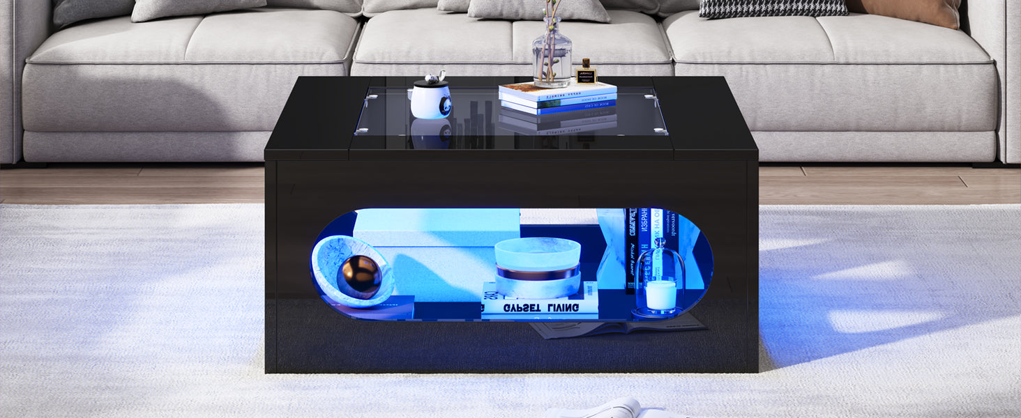 Logidon LED salontafel 70x70 cm vierkant zwart MDF glasblad