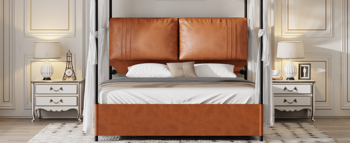 Logidon luxe hemelbed 160x200 bruin kunstleer afneembare hemel