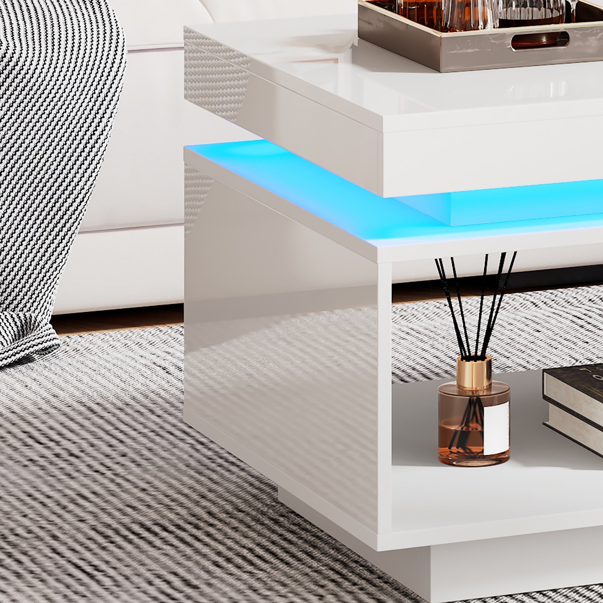 Logidon hoogglans witte salontafel met LED verlichting 100x50x40,3 cm
