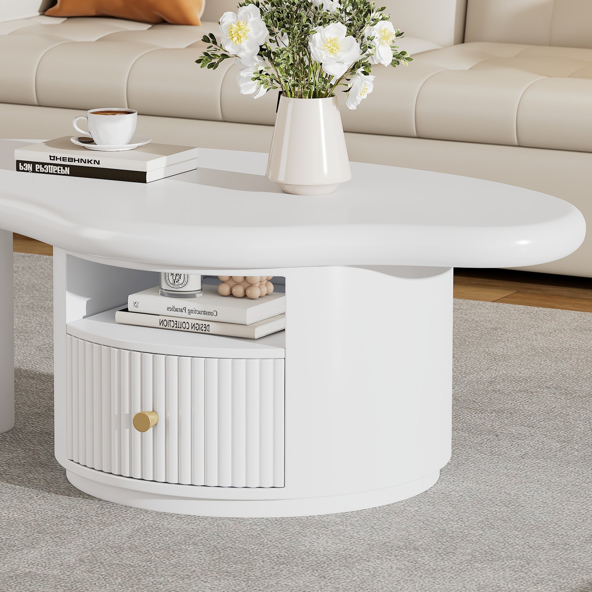 Logidon onregelmatige salontafel in wolkvorm 110x60cm wit