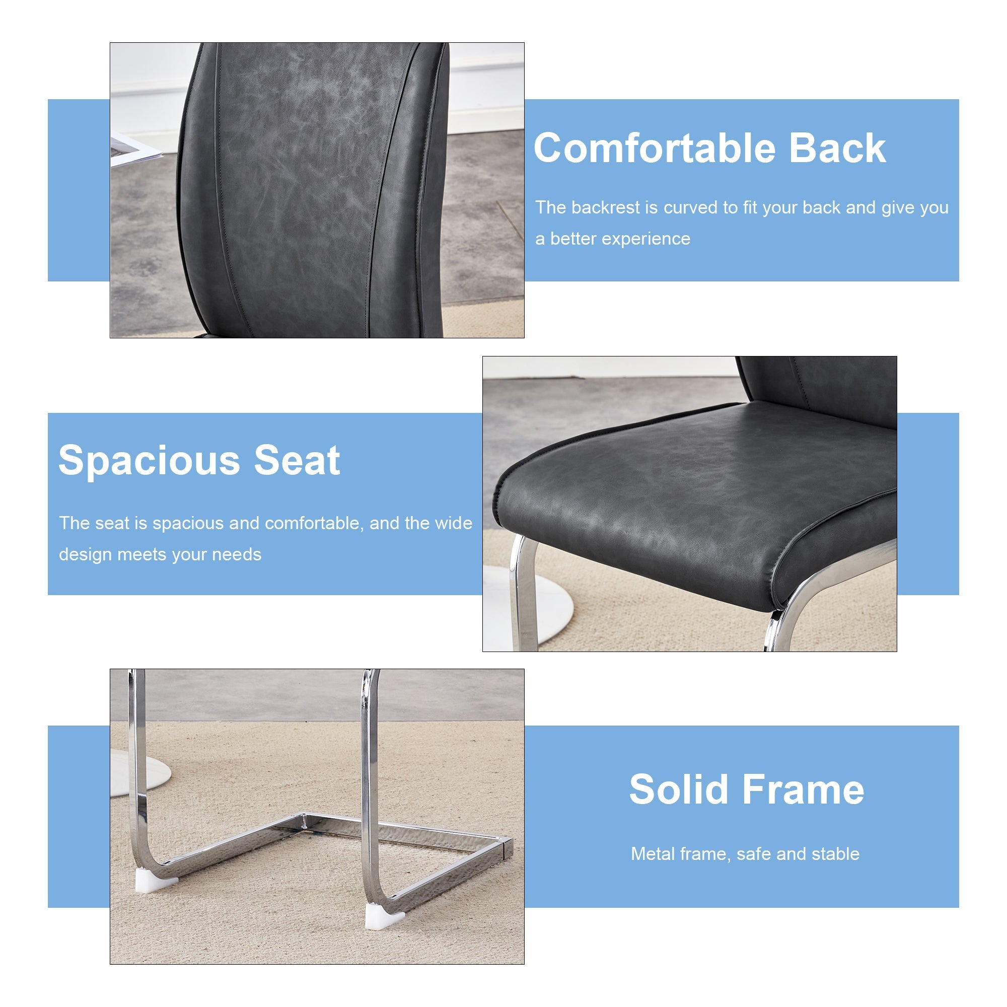 Logidon Dining Table Chair Set Gray Faux Leather With Horseskin Texture
