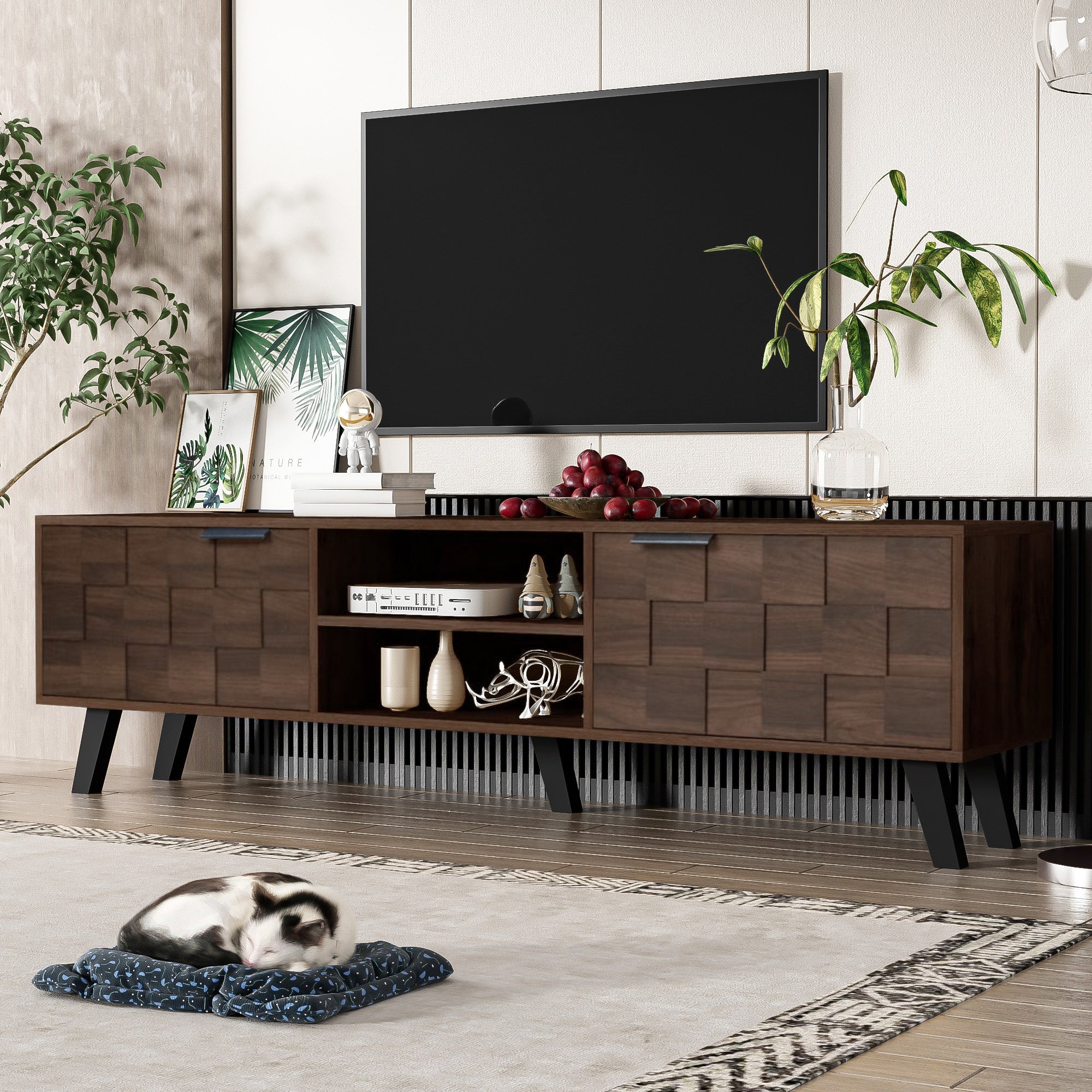 Logidon TV-meubel bruin 160,5 cm, 2 deuren, 2 open vakken