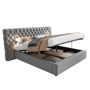 Logidon gestoffeerd bed 160x200 cm grijs fluweel opbergruimte LED verlichting hoofdeinde