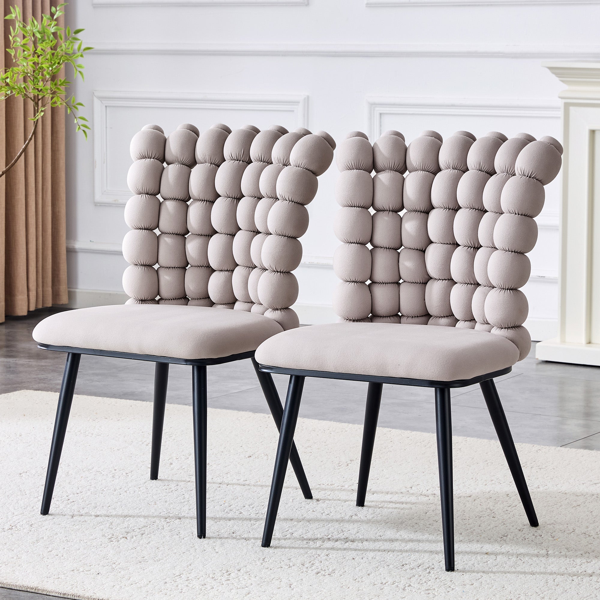 Logidon lichtgrijze fluwelen eetkamerstoelen met kogelketting rugleuning set van 2