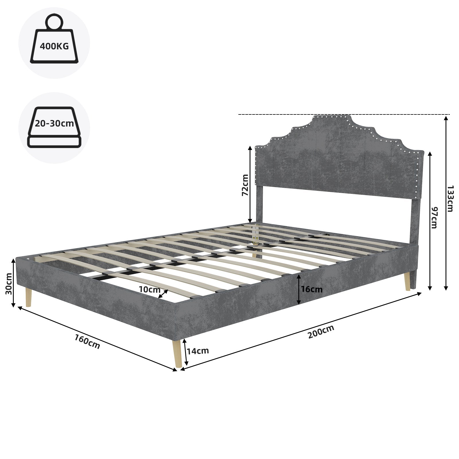 Logidon stoffen bed 160x200 cm grijs met hoofdeinde
