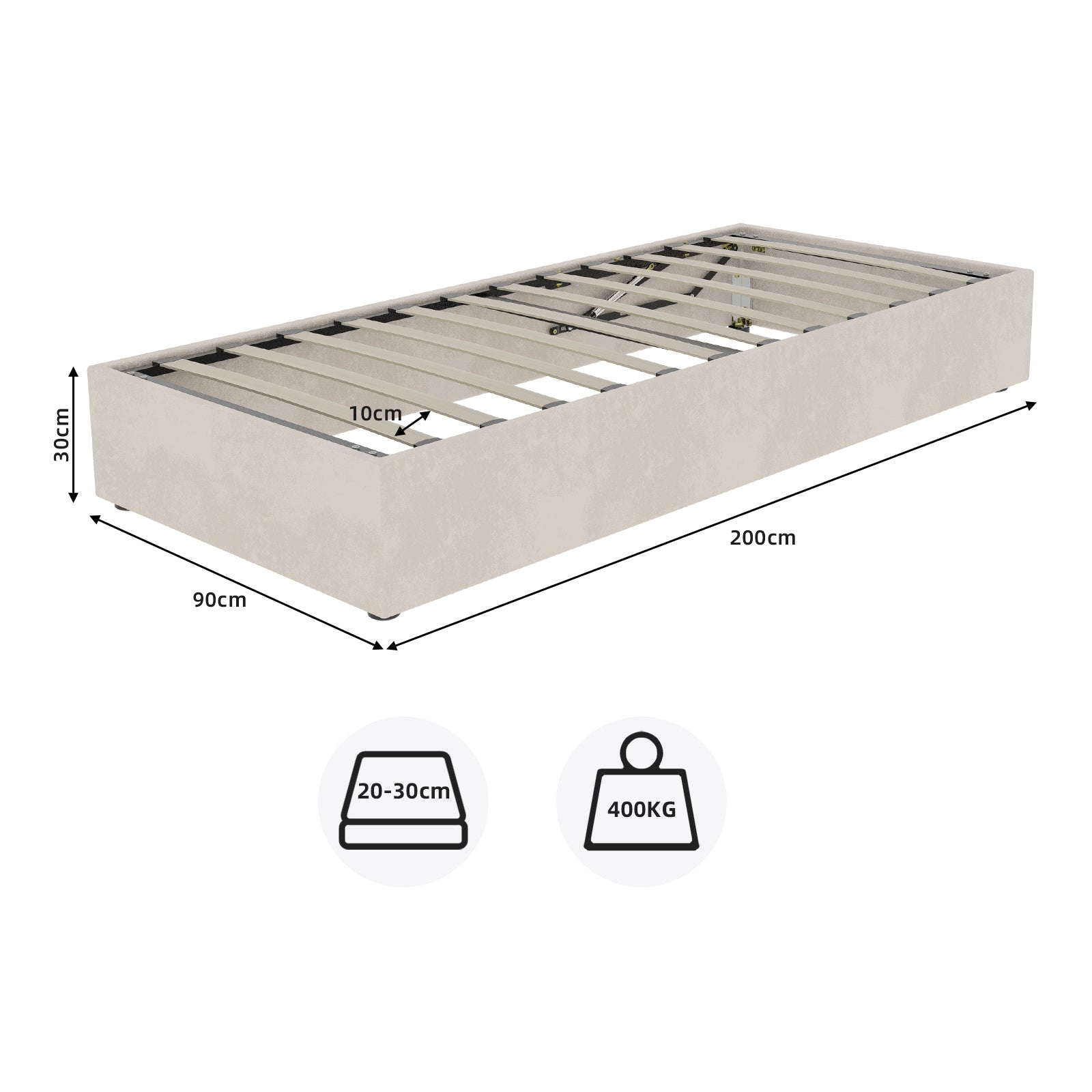 Logidon bedframe 90x200 cm beige fluweel met gaslift opbergruimte