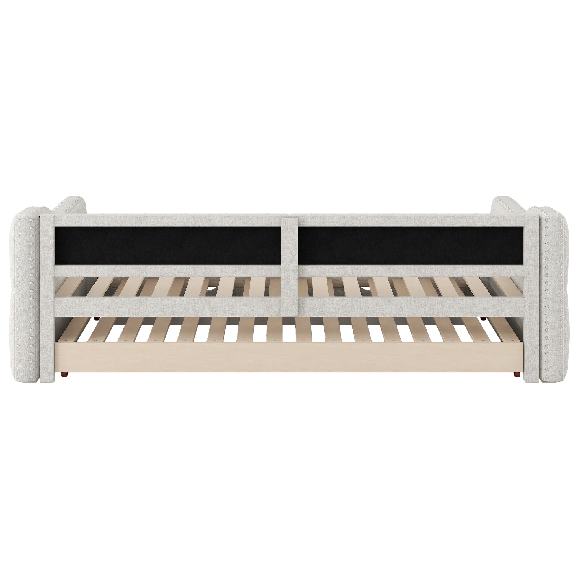 Logidon 90x200 gestoffeerd dagbed met LED-licht uitschuifbaar bed beige