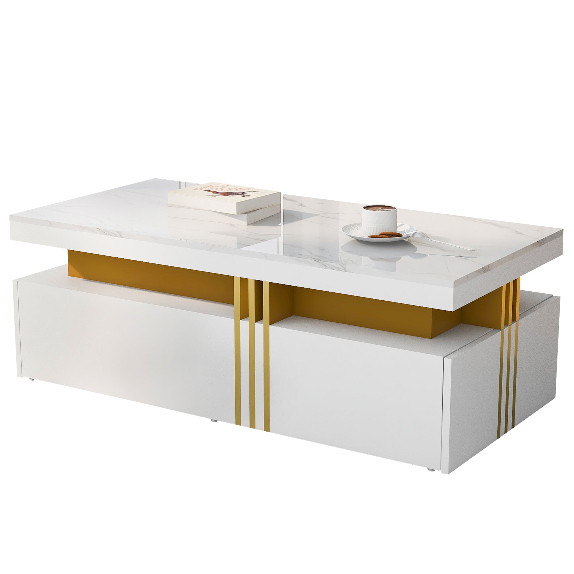 Logidon Moderne salontafel hoogglans blad, 2 lades, 100x50 cm