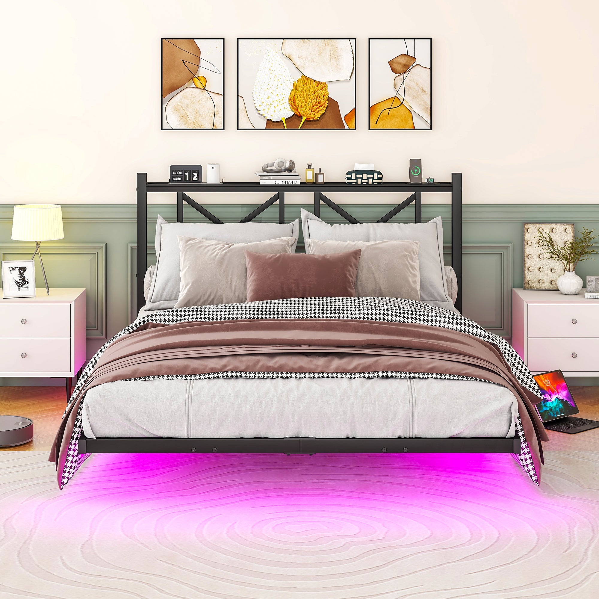 Logidon metalen bedframe 140x200 cm zwarte LED-verlichting