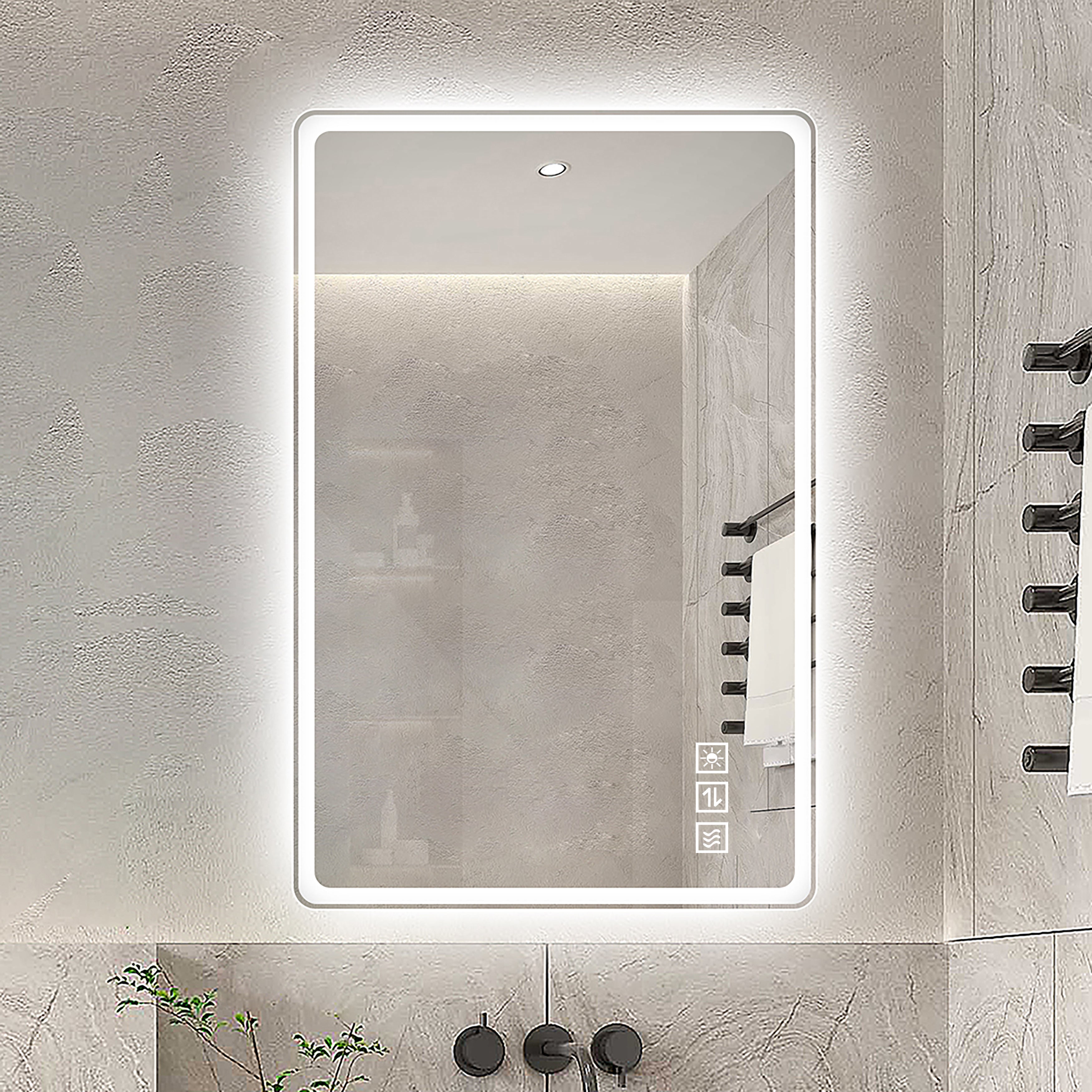 Logidon LED badkamerspiegel 60x100cm zilver frameloos anti-condens dimbaar