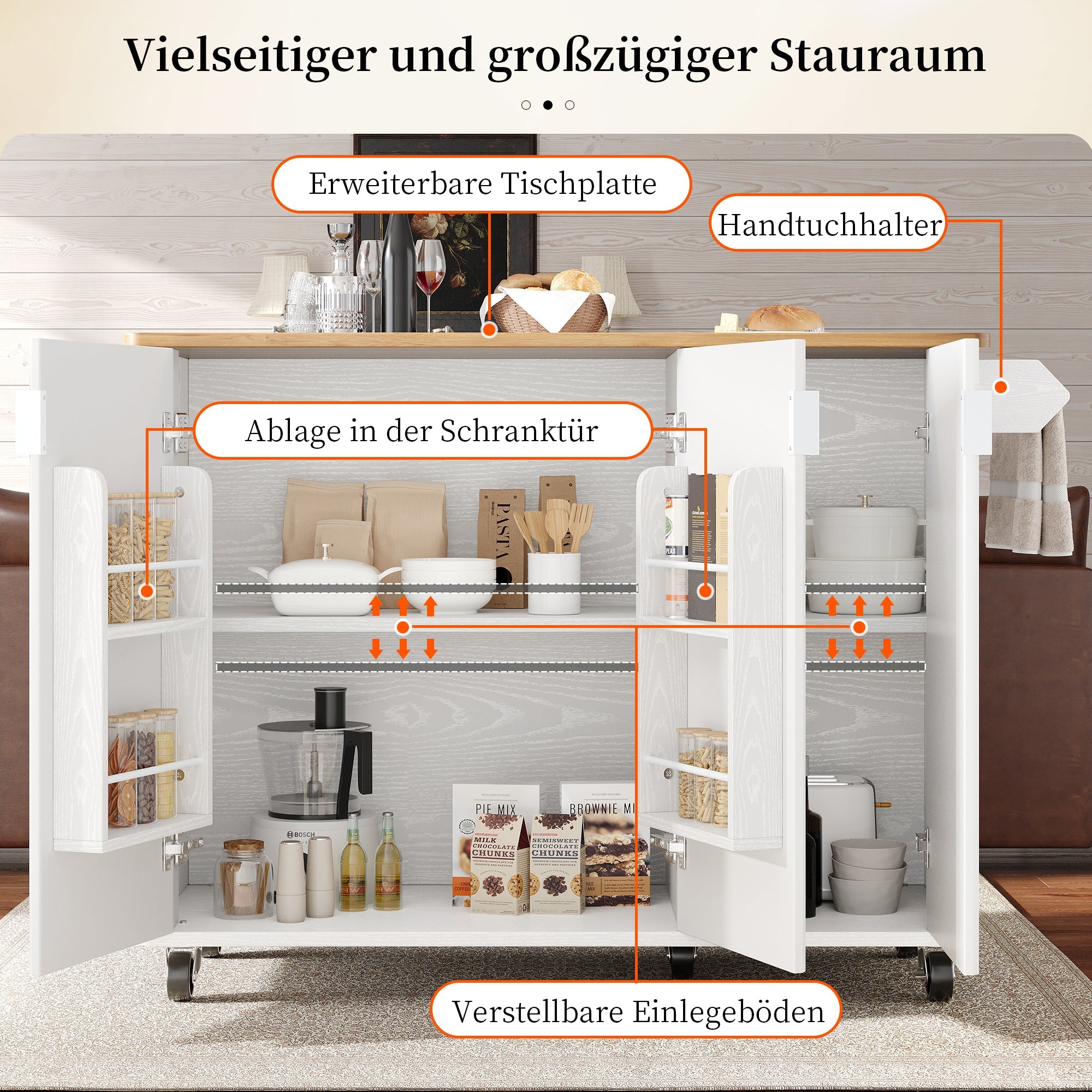 Logidon kitchen island 130x45(75)x92 cm white-black, extendable