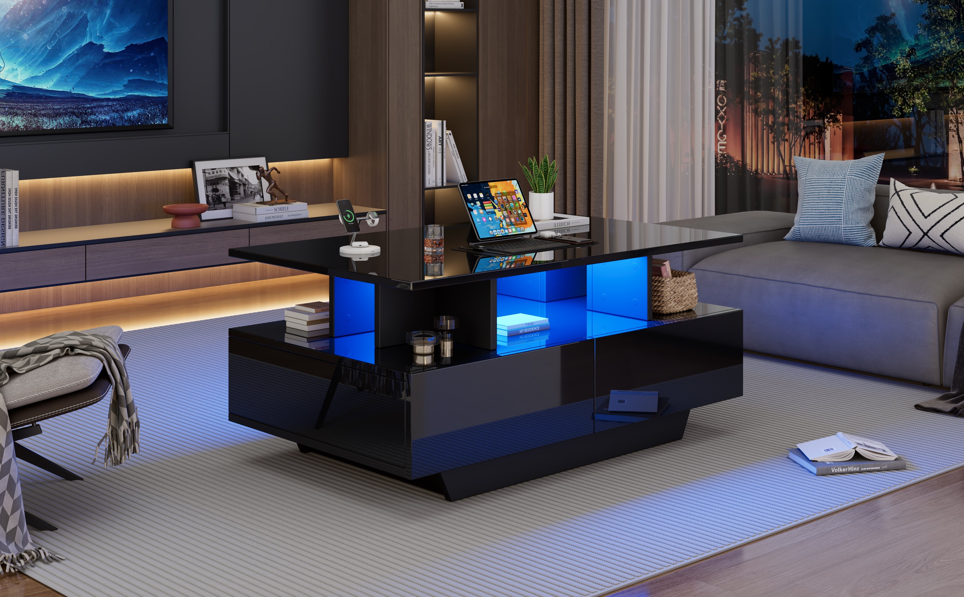 Logidon LED-verlichting salontafel met 2 lades 90x55x41 cm