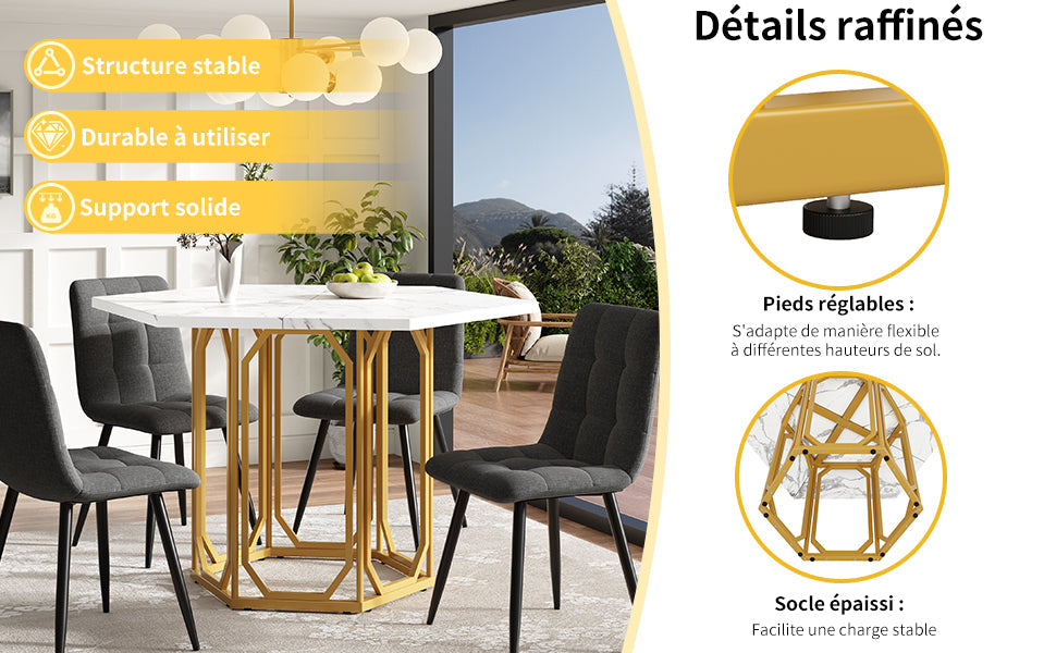 Logidon Zeshoekige Marmeren Tafel Goud MDF Keukentafel 110x95 cm