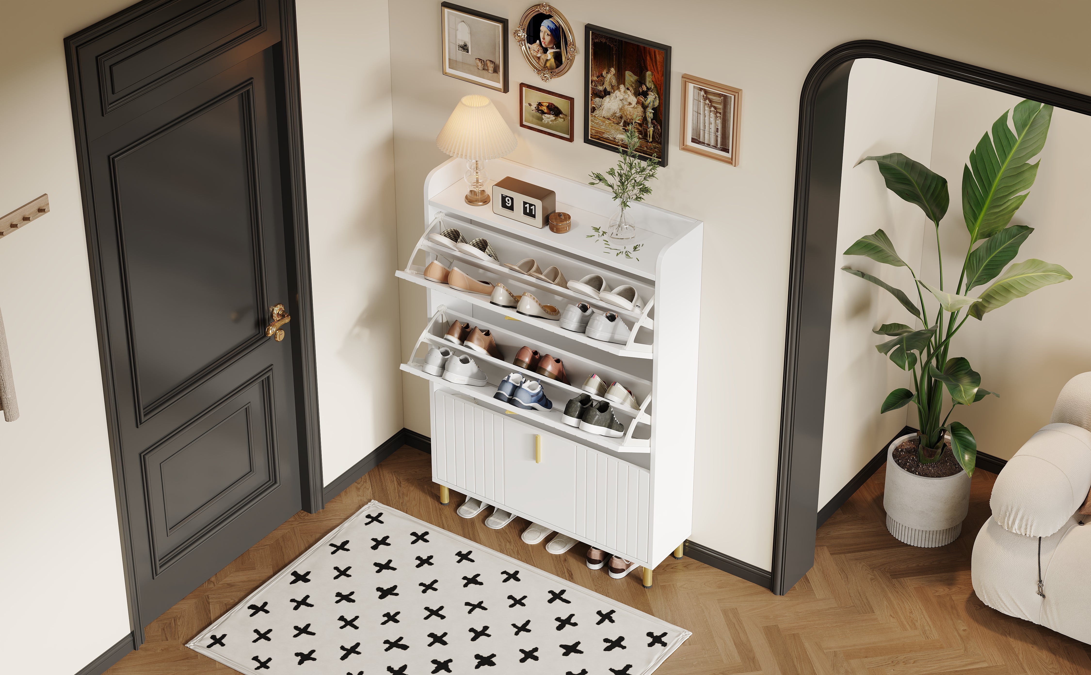 Logidon schoenenkast wit 3 kleppen, 6 vakken, 80x23x123 cm