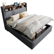 Logidon gestoffeerd bed 140x200 cm grijs met LED verlichting USB opbergruimte