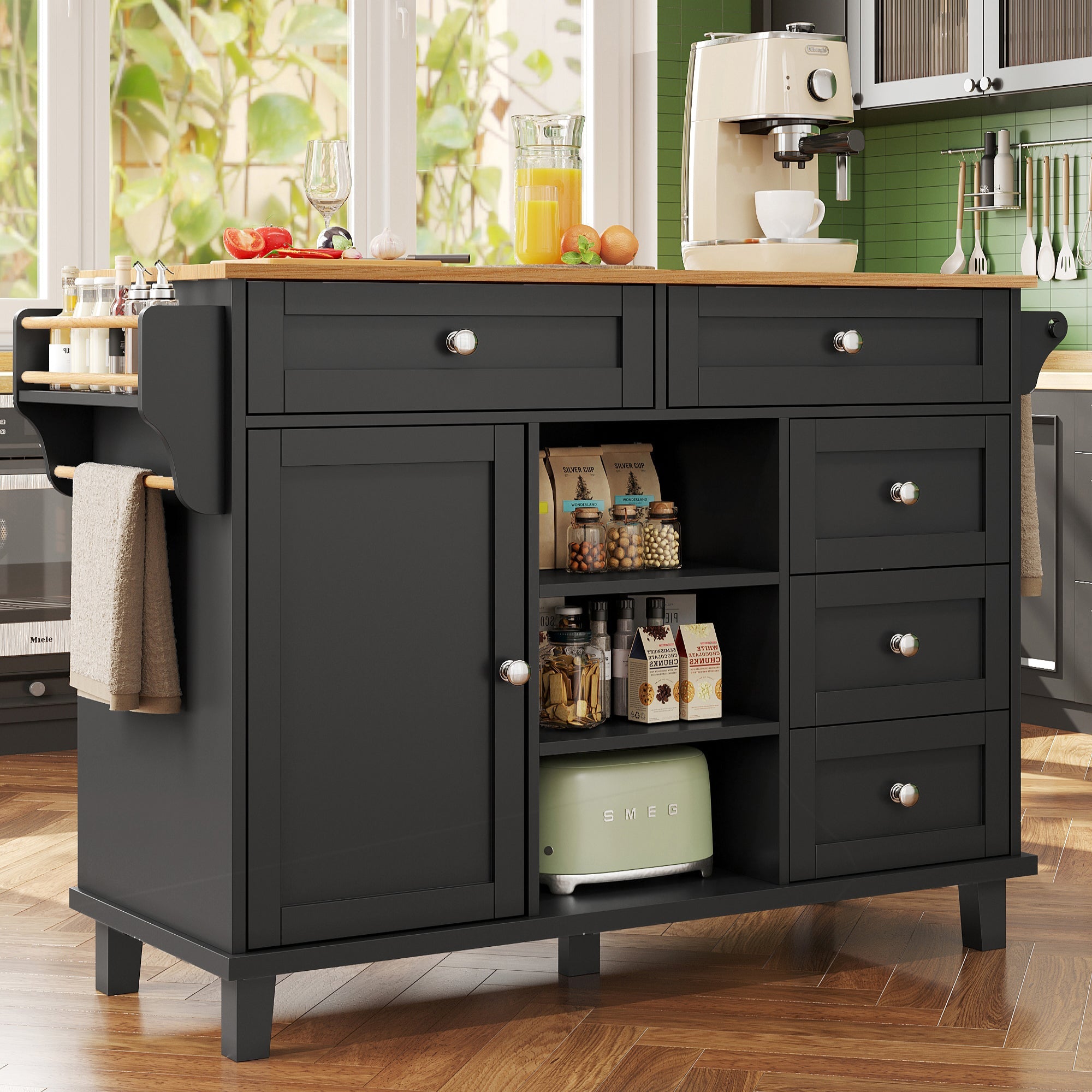 Logidon Restauratiewagen Zwart 134x46x92 cm Mobiel DualUse Design