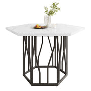 Logidon moderne zeshoekige marmeren tafel, 115,5 x 100 cm, zwart frame