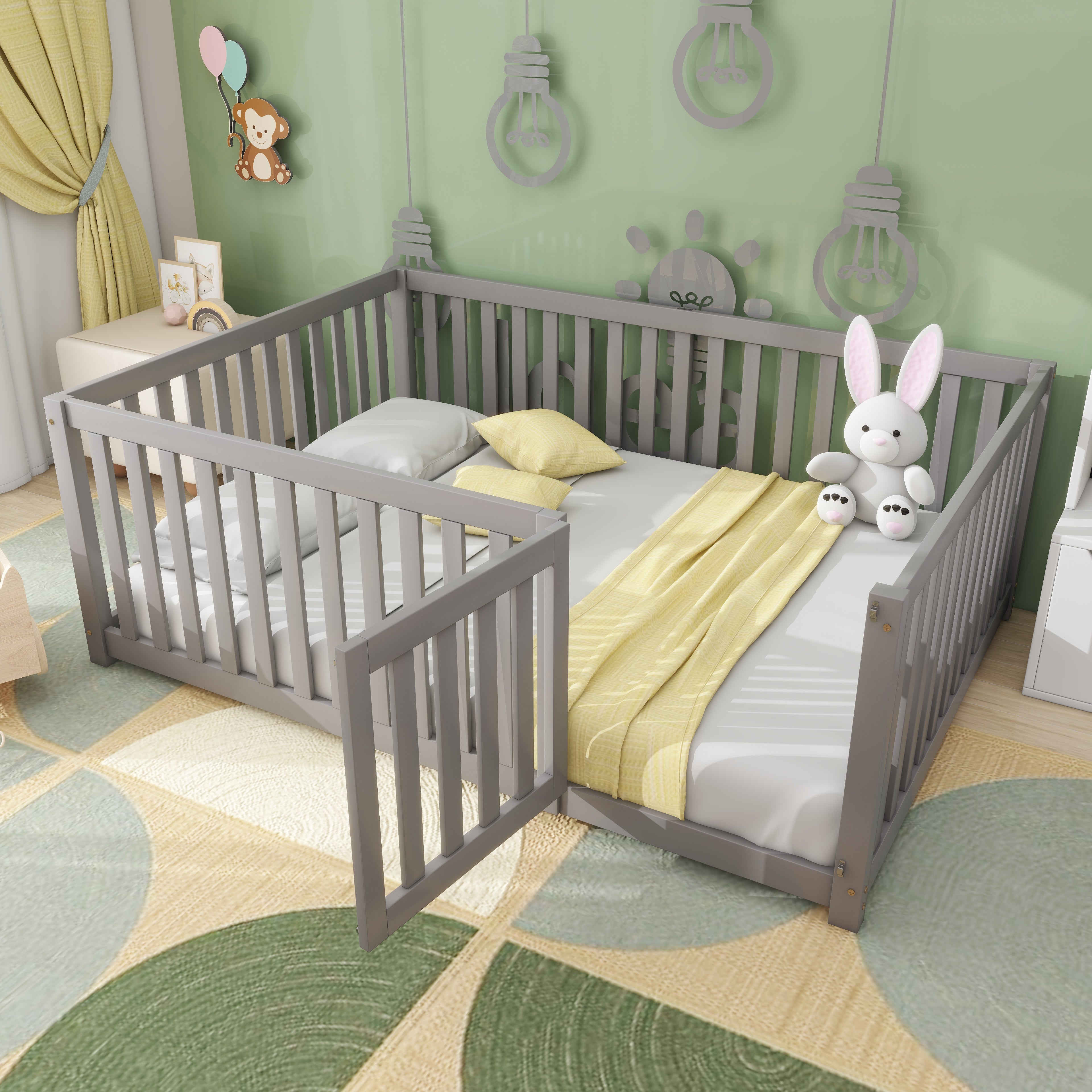 Logidon Kinderbed 140 x 200 Grijs met Deur en Hekhout