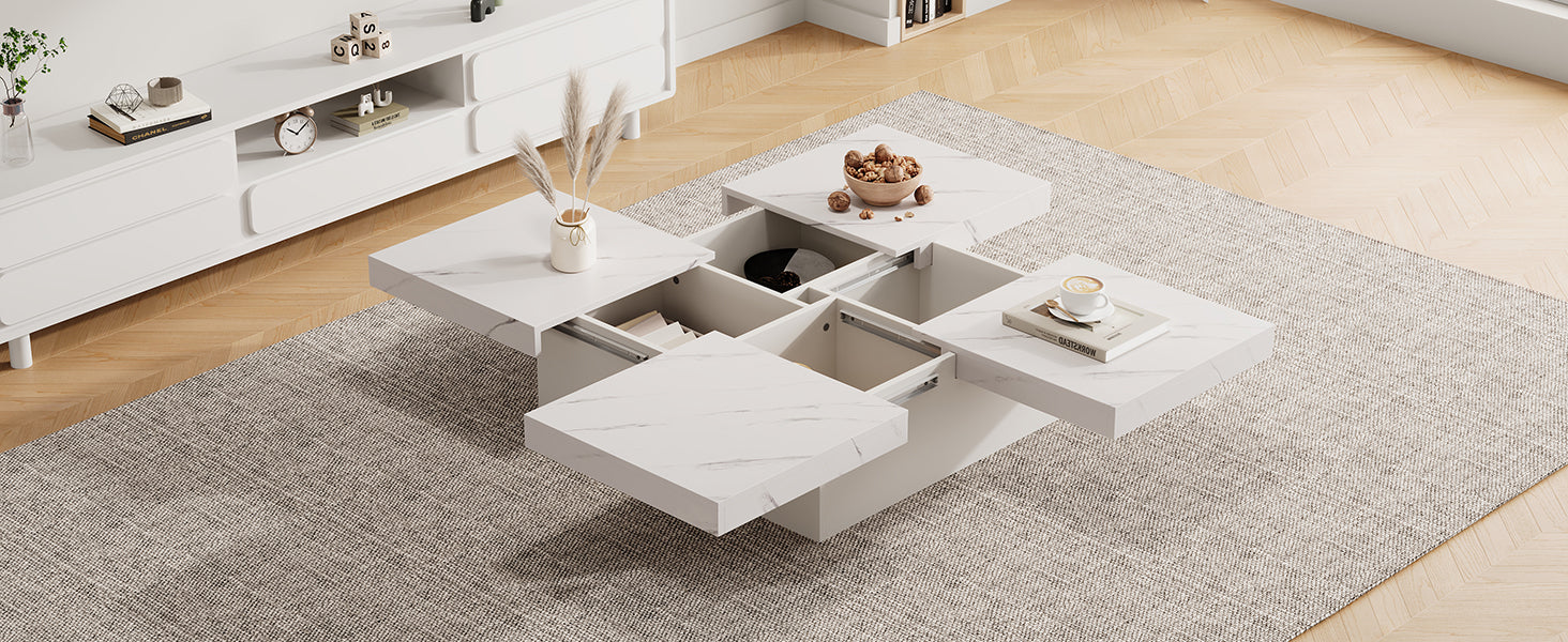 Logidon vierkante salontafel wit marmerlook 90x90x25 cm met lades