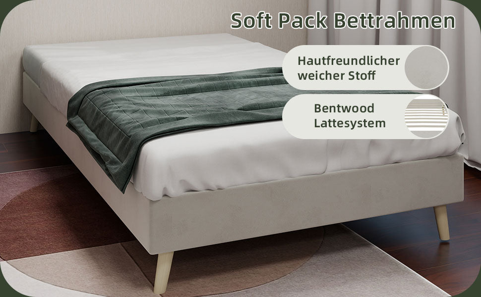 Bedframe in Logidon stof 90x200 beige fluwelen stof