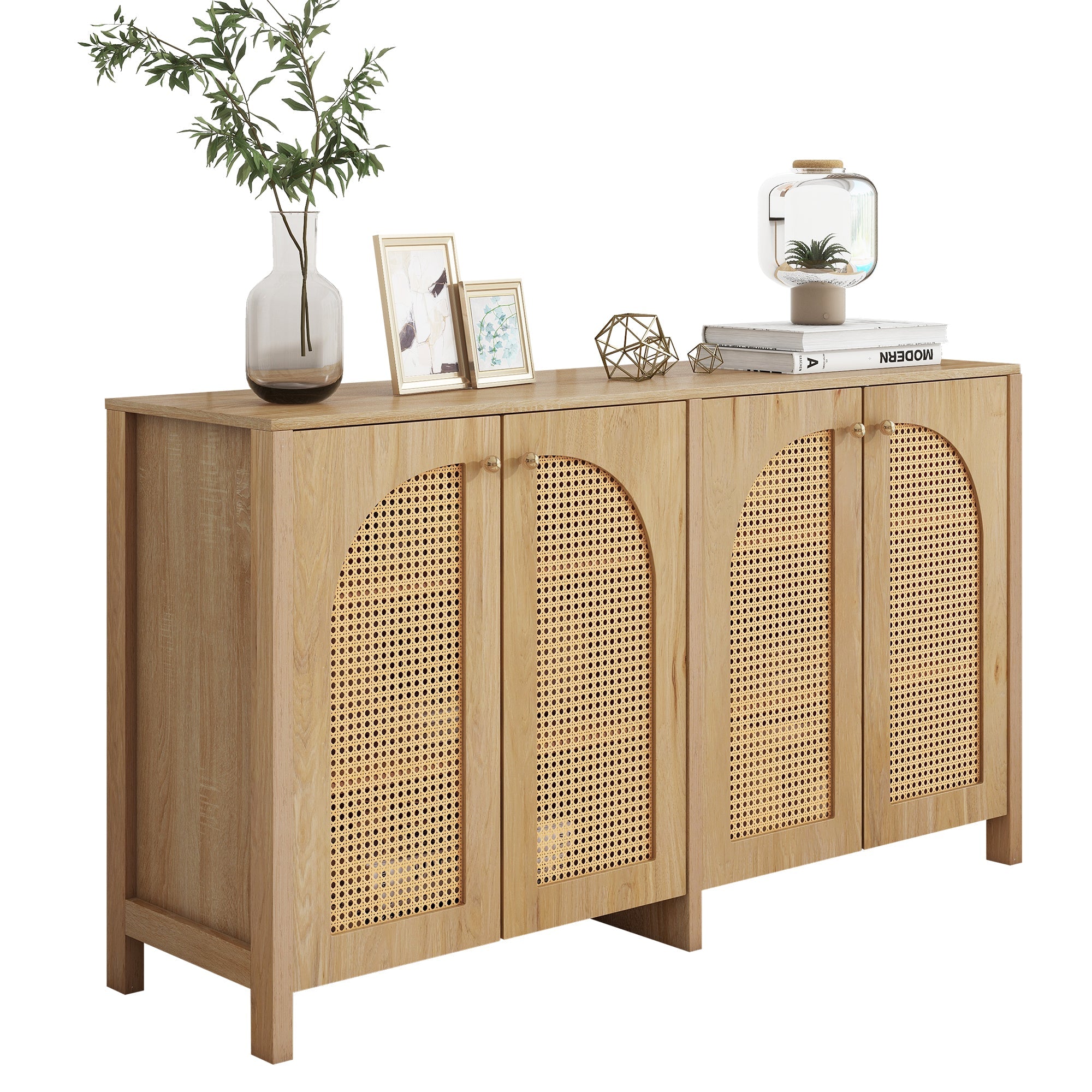 Logidon Dressoir 145x40x80 cm met vier rotan deuren natuurlijk hout