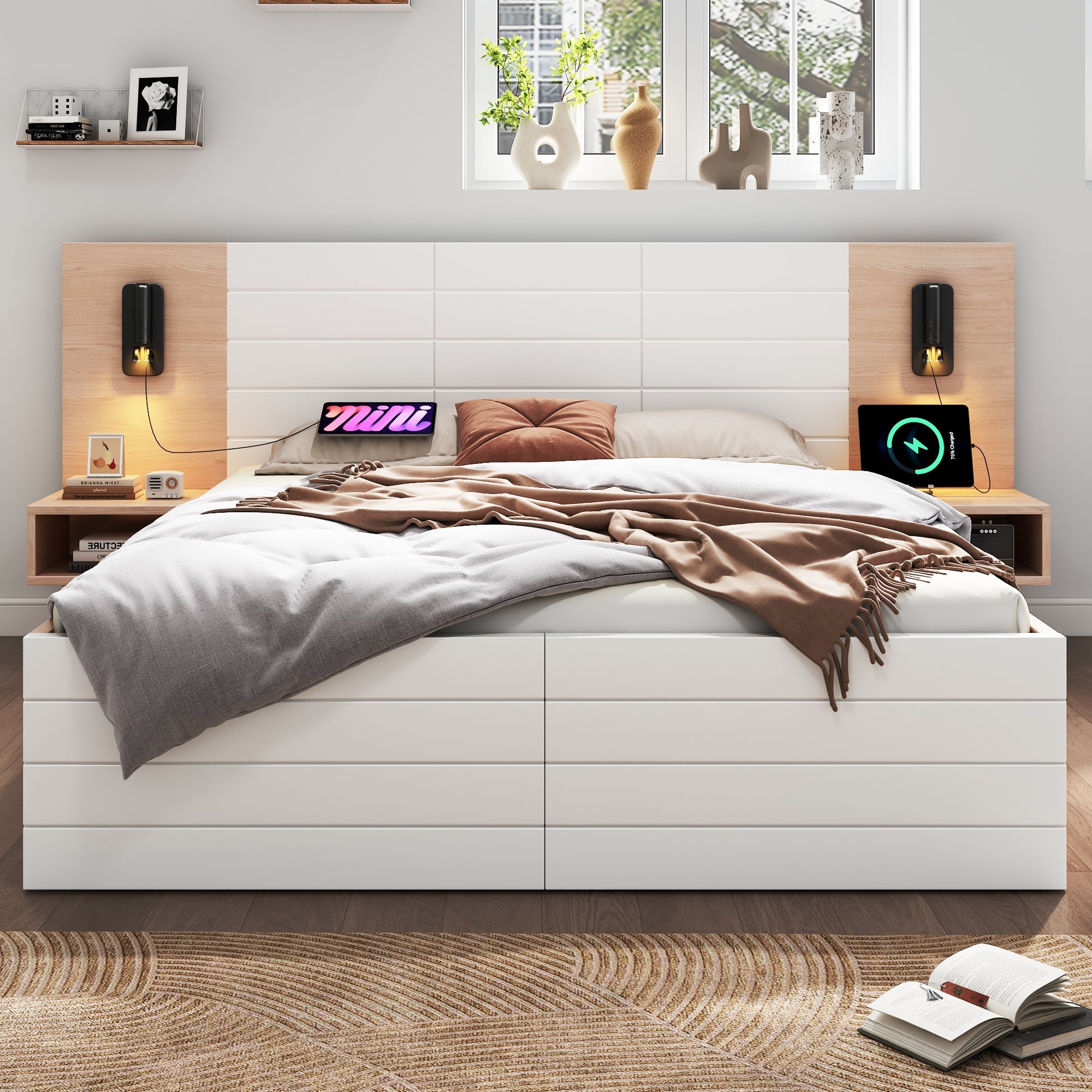 Logidon tweepersoonsbed 160x200 cm in wit eikenhout met 2 laden