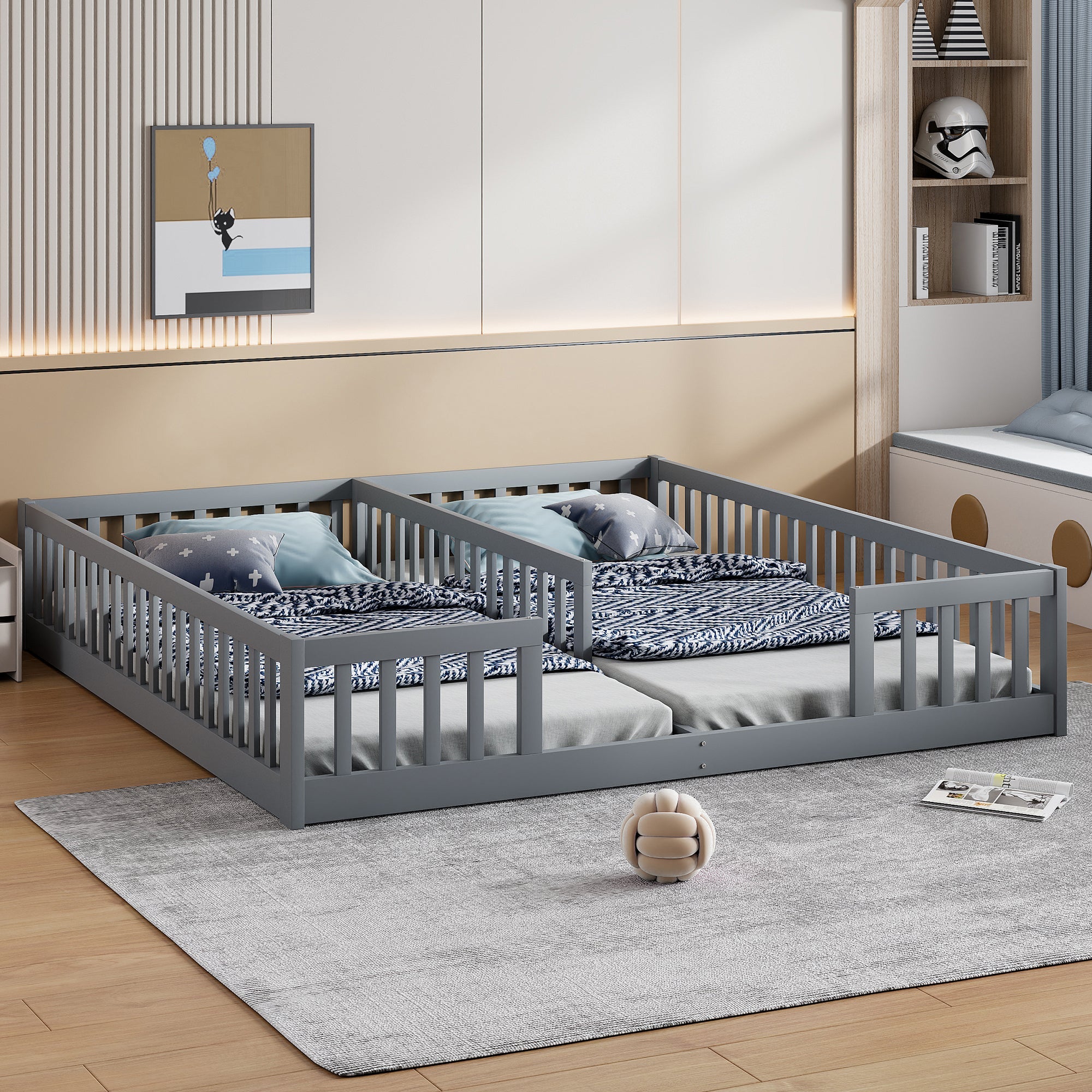 Logidon gestoffeerd bed 90x200 grijs met veiligheidsrailing lattenbodem