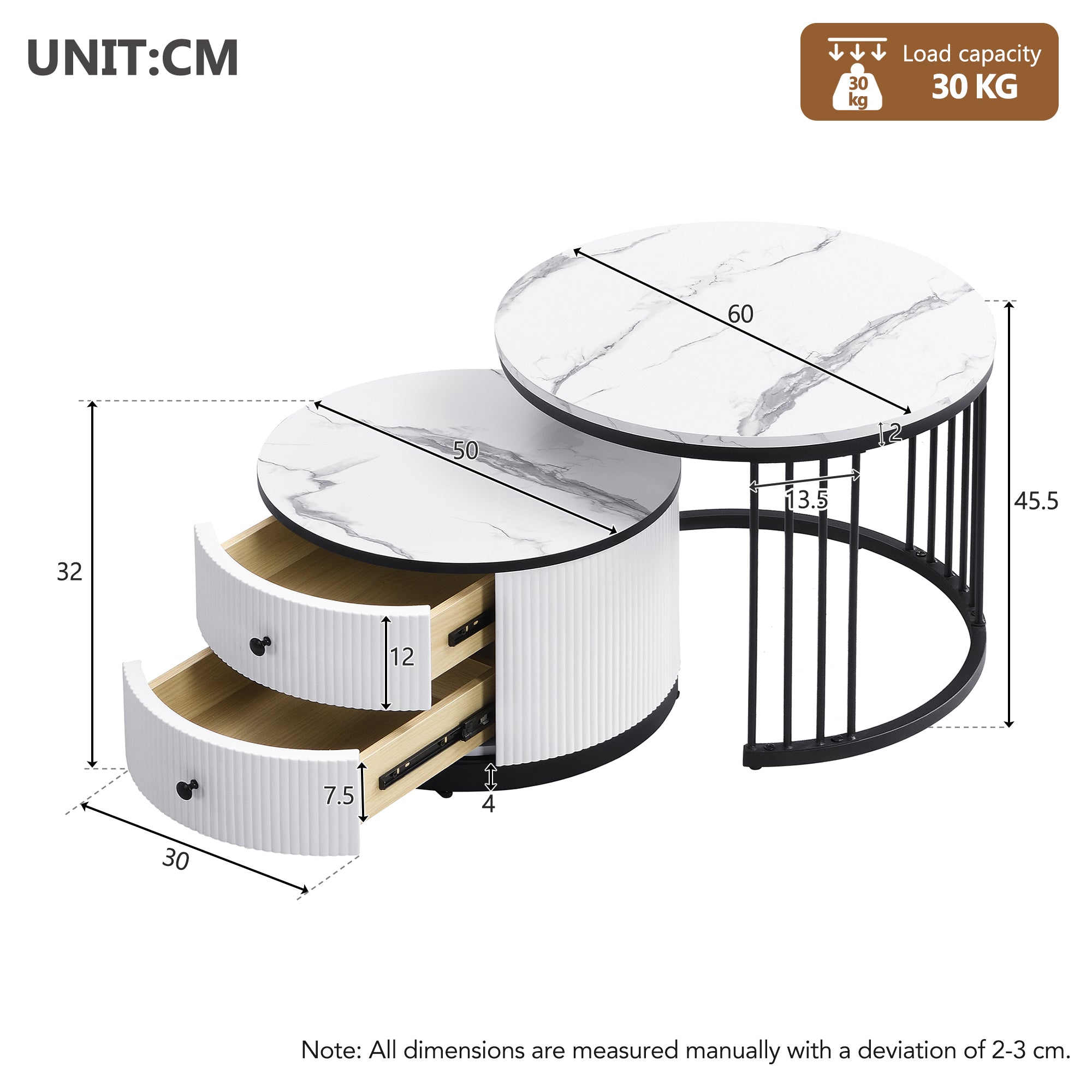 Logidon Elegante salontafelset in nestvorm wit 60x60 en 50x50
