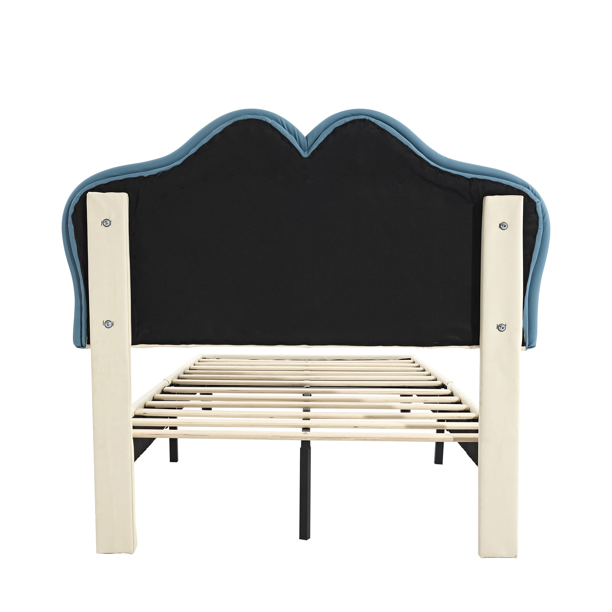 Logidon gestoffeerd bed 90x200 kinderbed wit blauw met zachte beschermranden