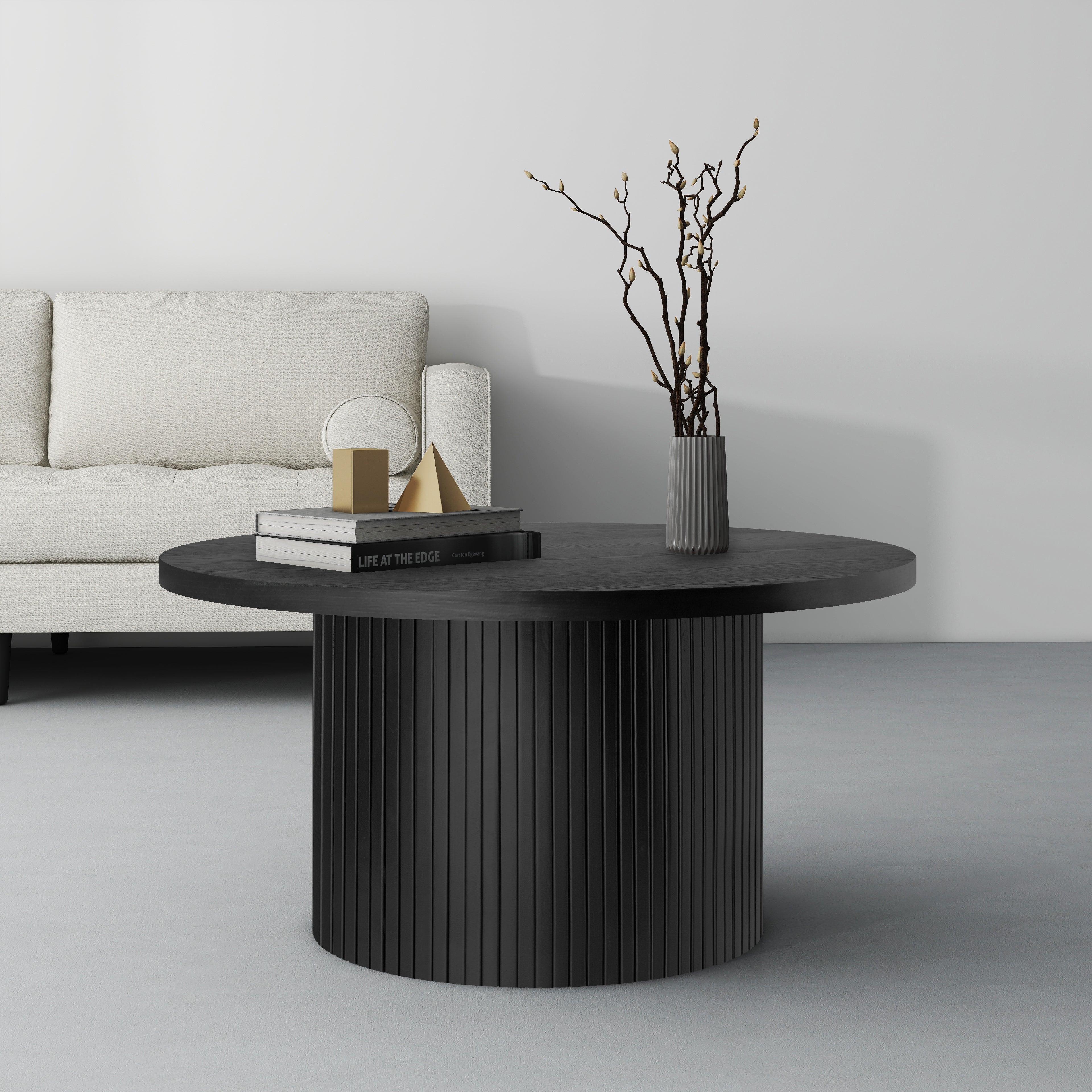 Logidon Ronde massief houten salontafel Zwart 90x90 cm Eiken MDF