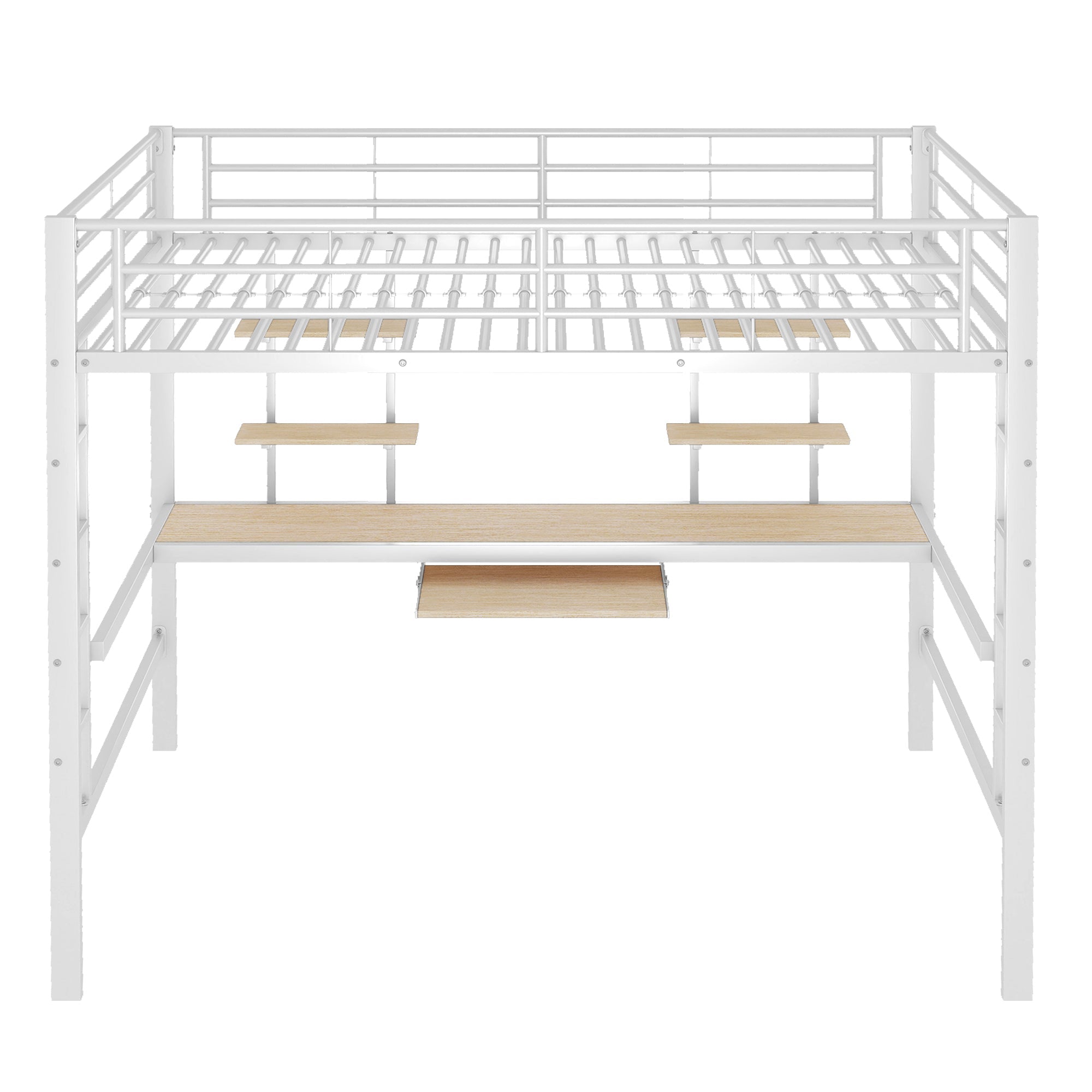 Logidon hoogslaper 140x200 cm metalen bed met bureau en plank wit