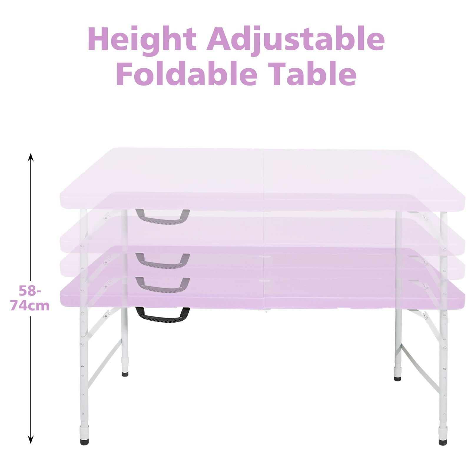 Logidon 125 cm klaptafel paars met handvat, in hoogte verstelbaar tot 135 kg