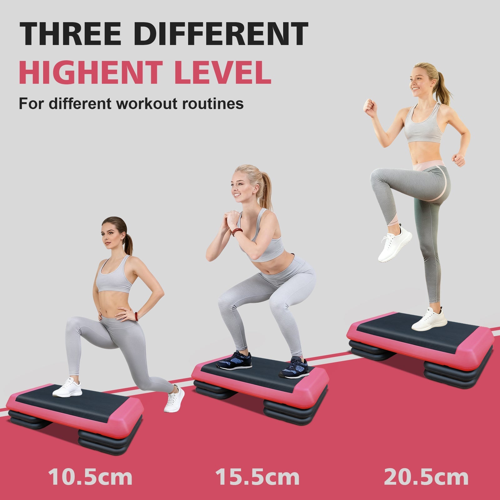 Logidon Verstelbare Aerobic Stepper 76 cm Rood Zwart 4 Verhogers