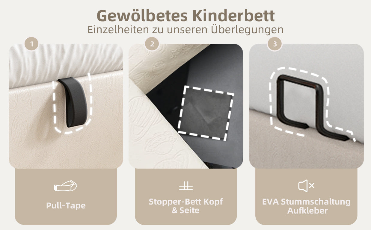 Logidon gestoffeerd bed kinderbed 90x200 beige kosmisch patroon