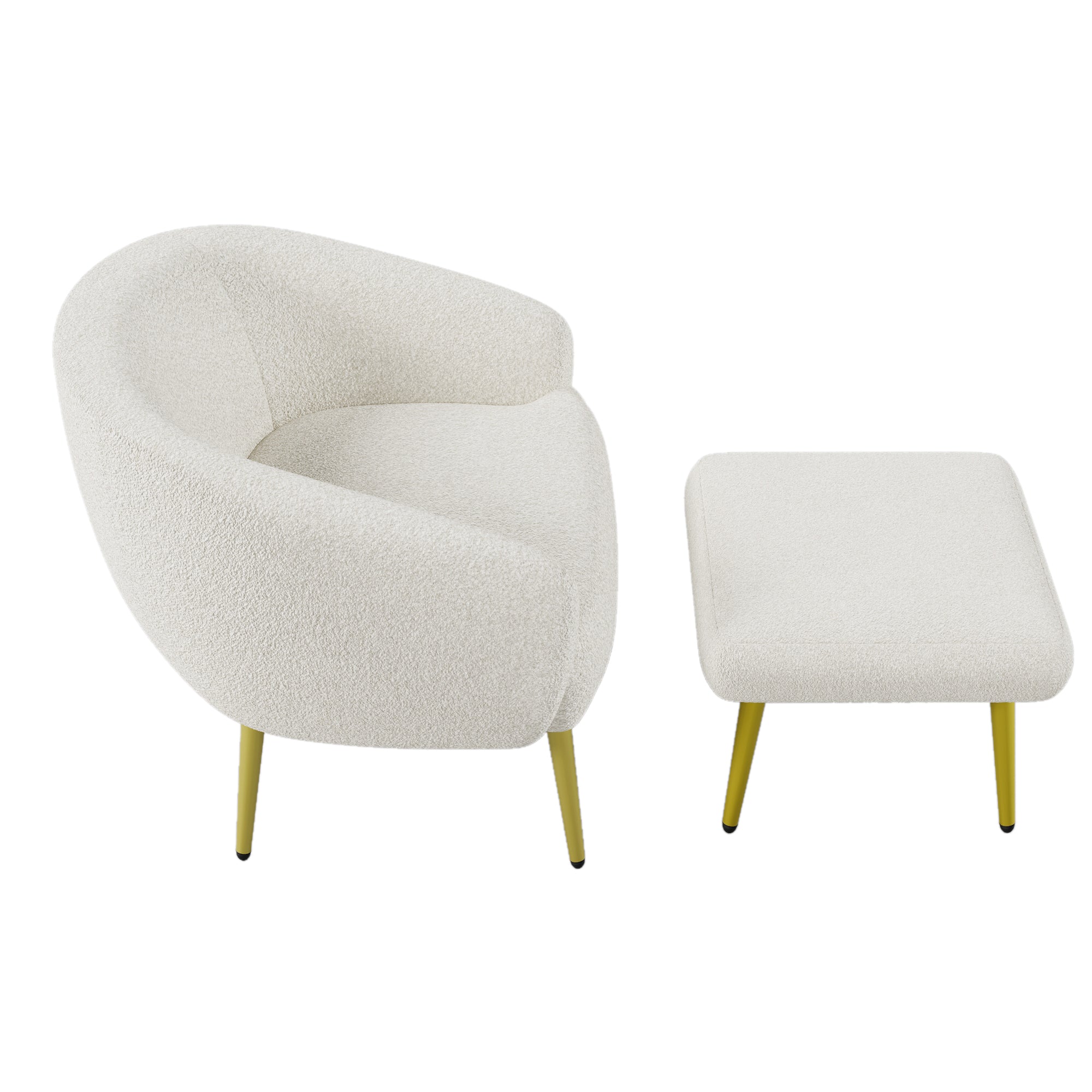 Logidon Modern Sherpa Upholstered Chair with Footstool White Gold Legs