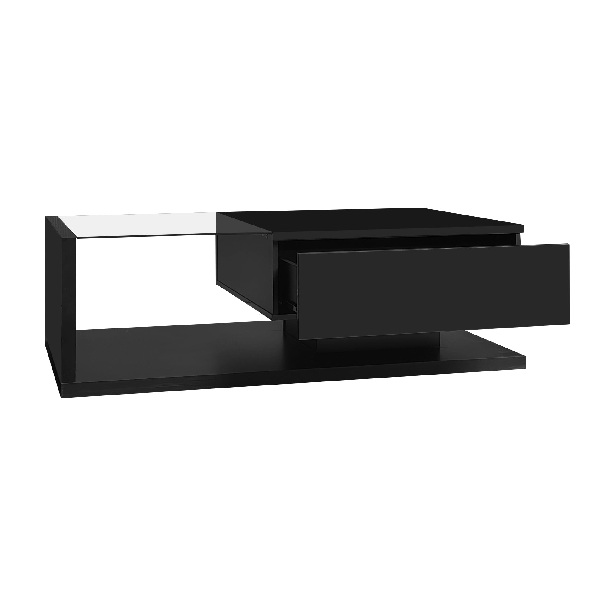 Logidon salontafel hoogglans zwart met glas en LED effect 105 cm