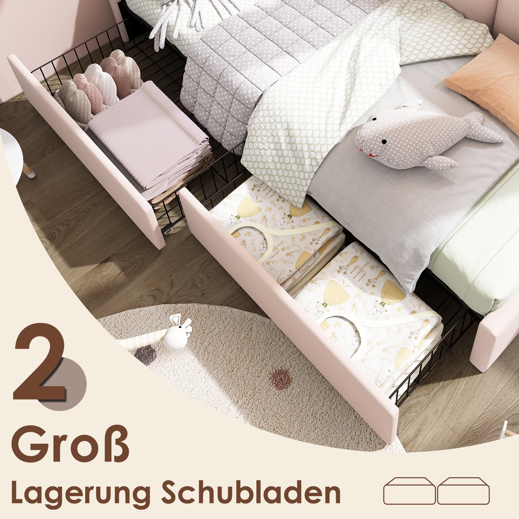 Logidon gestoffeerd bed 90x200 roze fluweel dagbed met lades