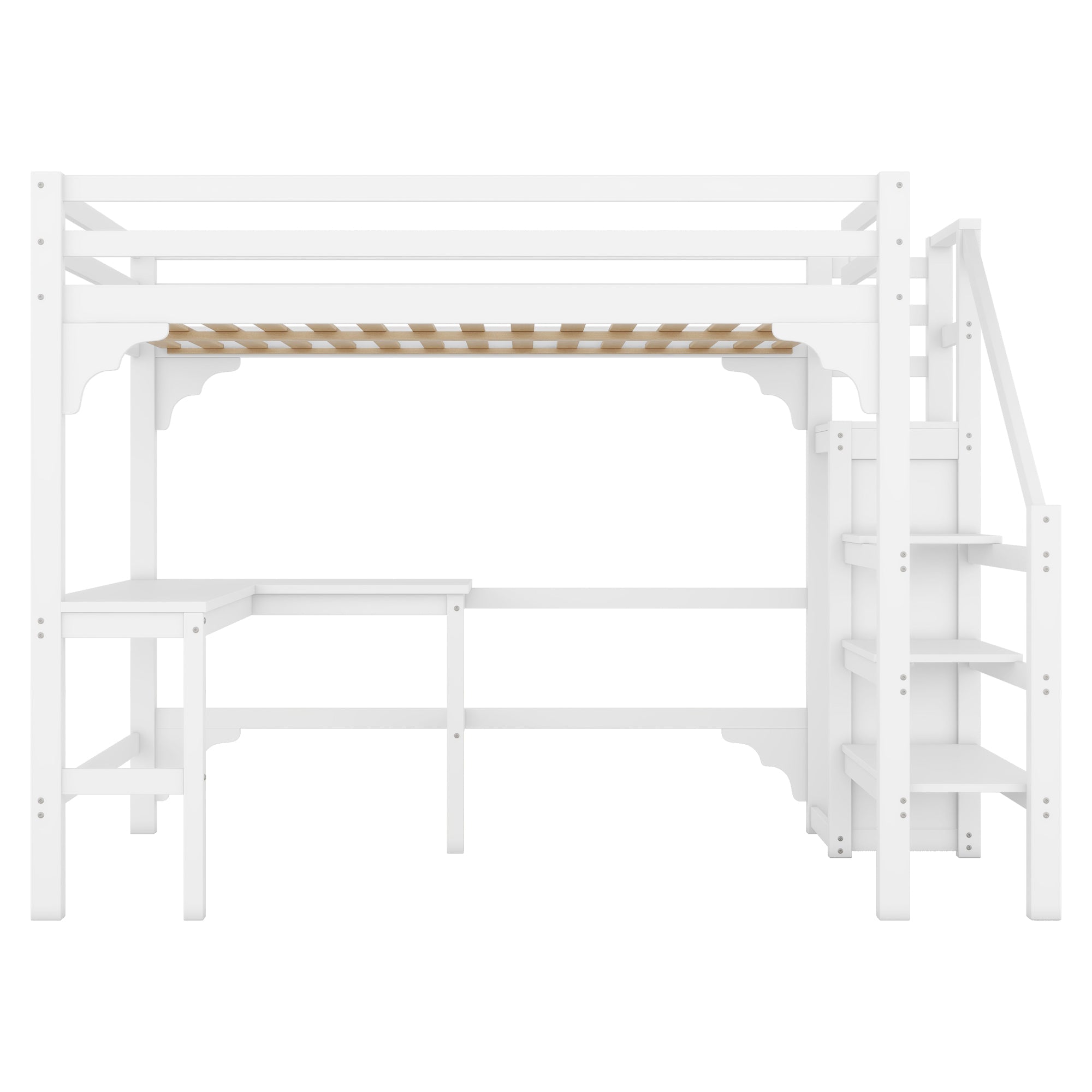 Logidon hoogslaper 140x200 cm wit met L-vormig bureau en opbergruimte