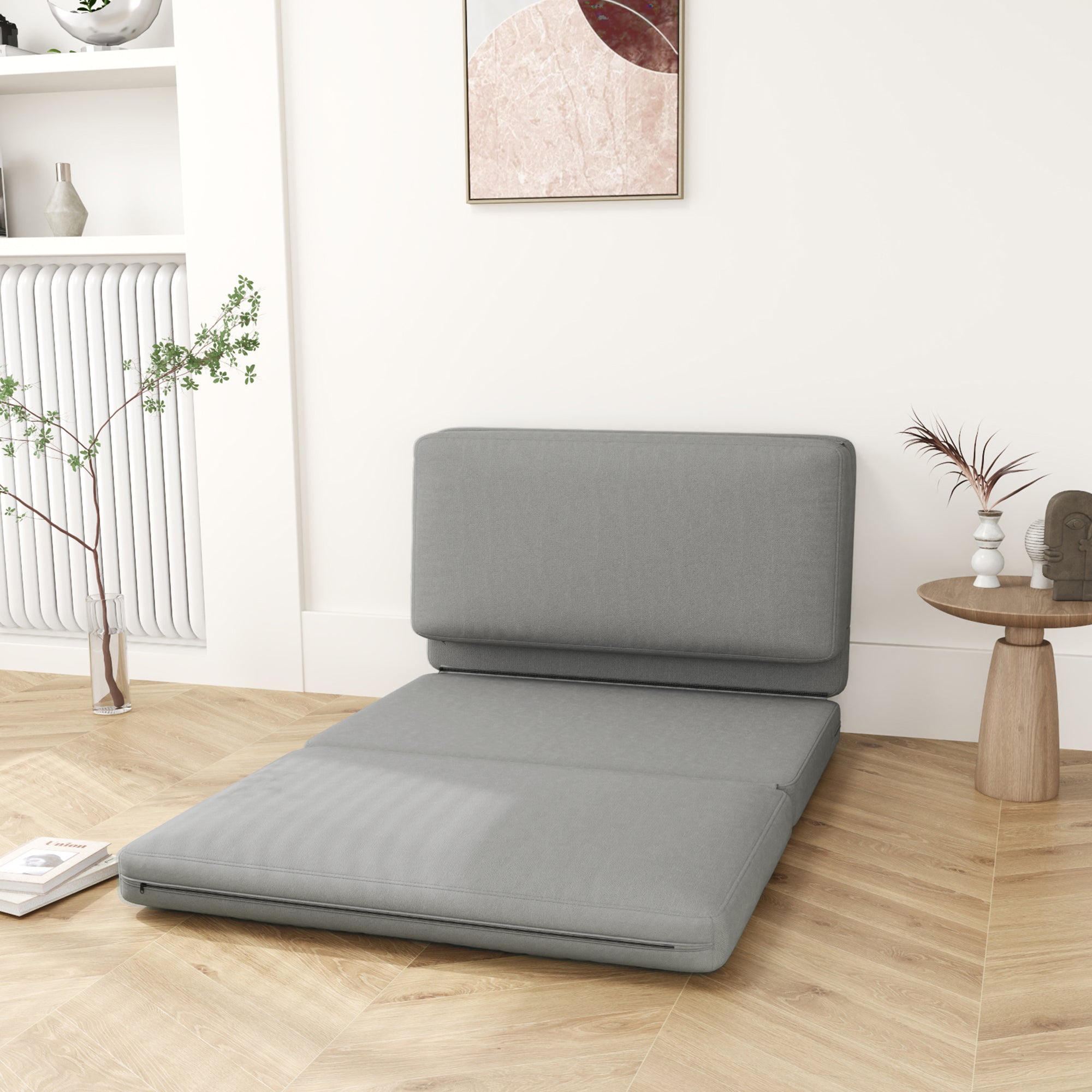 Logidon vloerbank 3-in-1 slaapbank fluweellook lichtgrijs belastbaar tot 240 kg