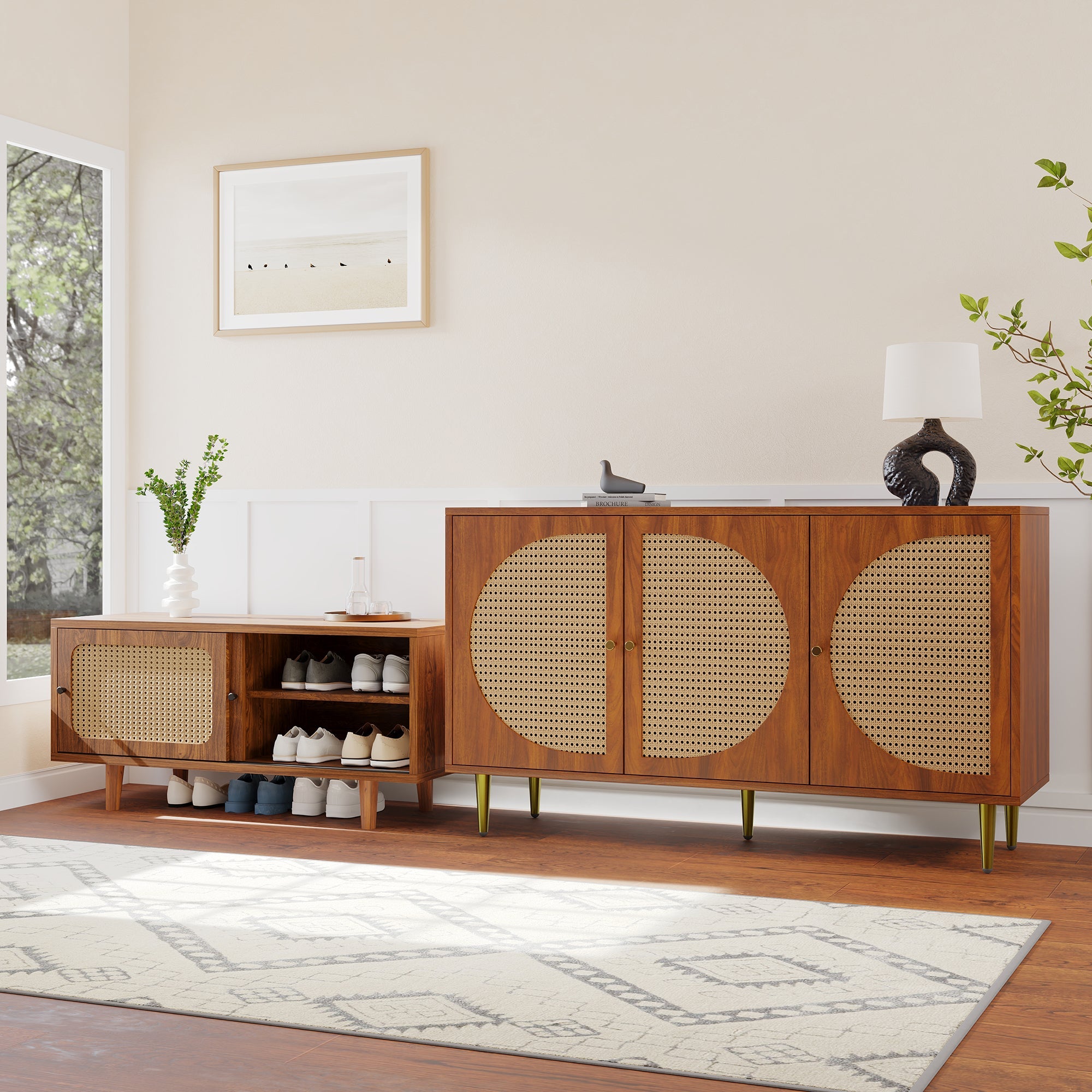 Logidon rotan dressoirset walnoot 104 cm schoenenkast