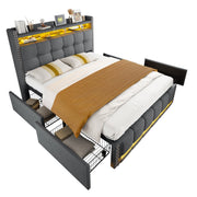 Logidon gestoffeerd bed 140x200 grijs met LED verlichting USB