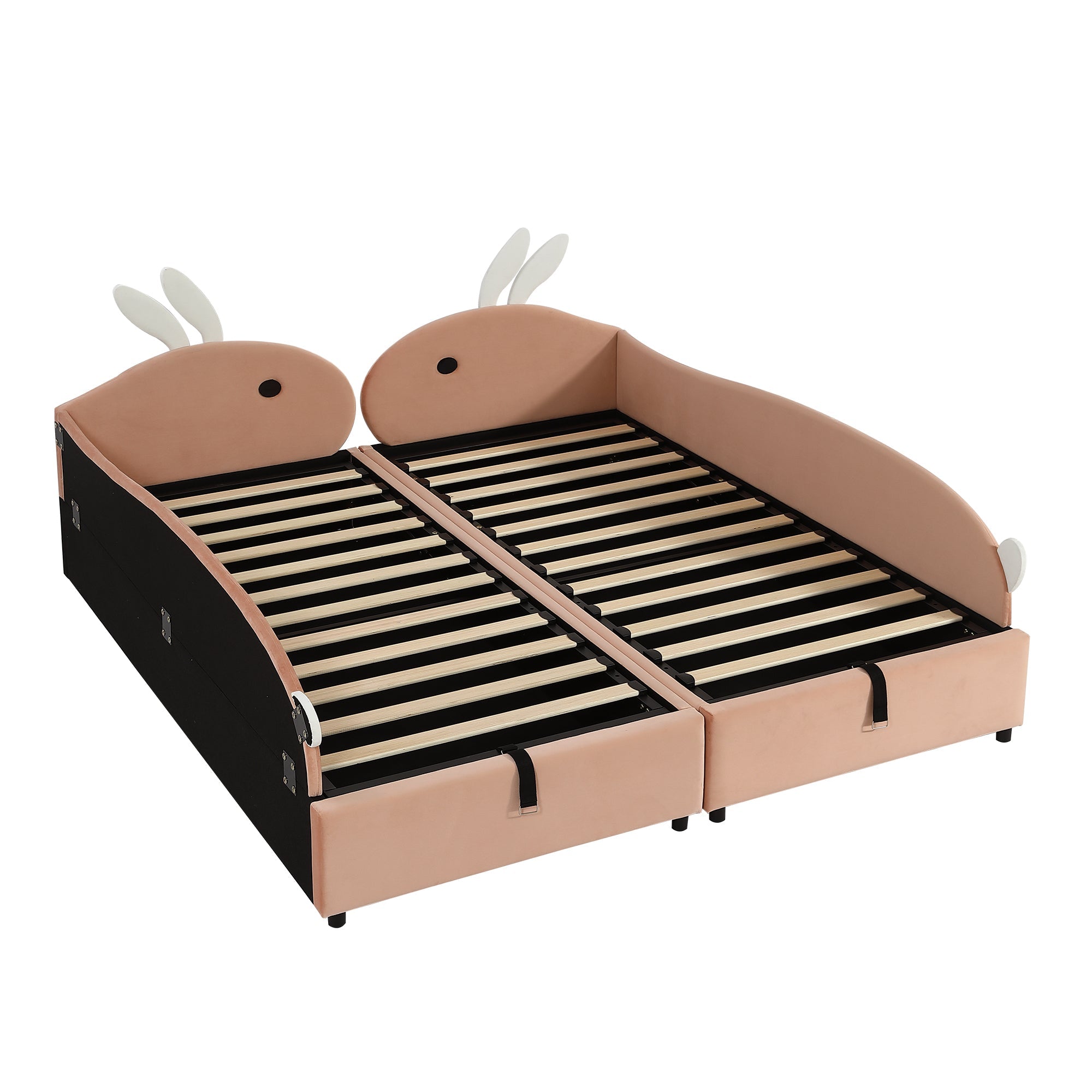 Logidon gestoffeerd bed 90x200 cm roze fluwelen konijn hoofdbord met opbergruimte