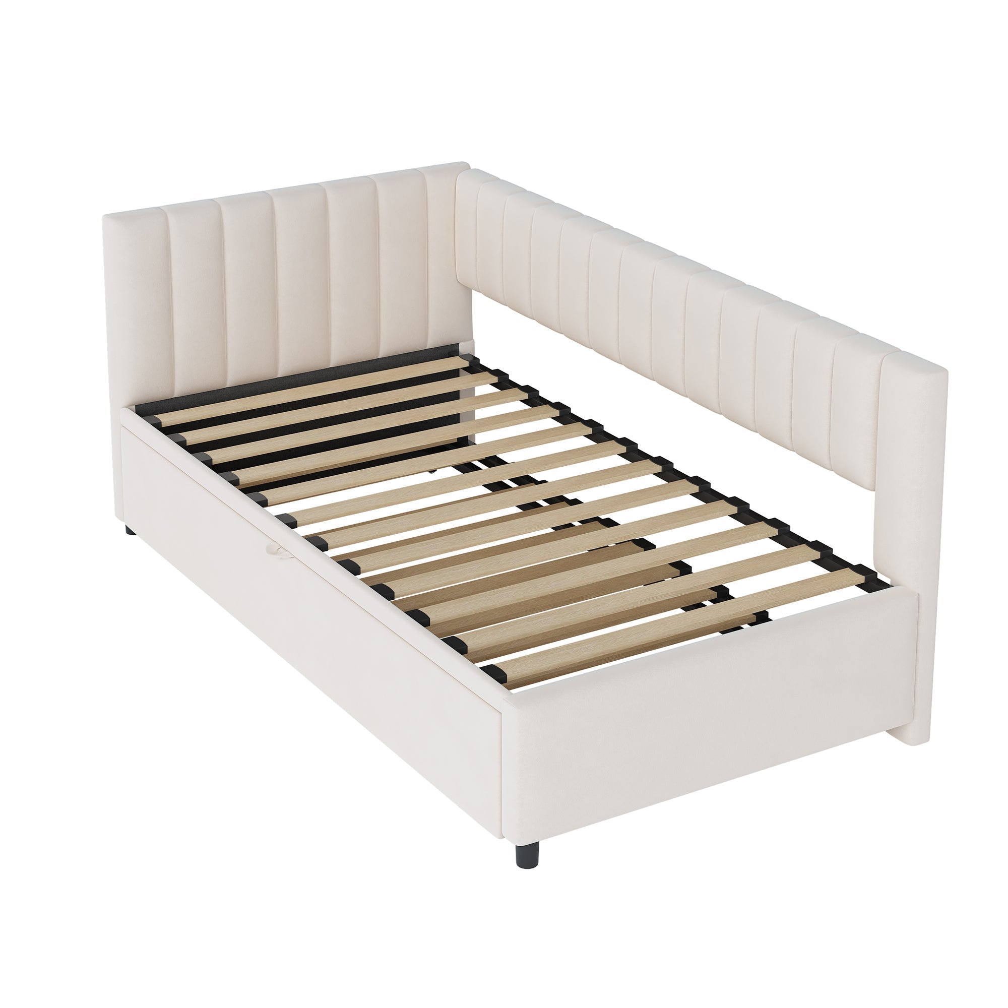 Logidon sofa bed L-shape beige velvet pull-out bed 90/180x200