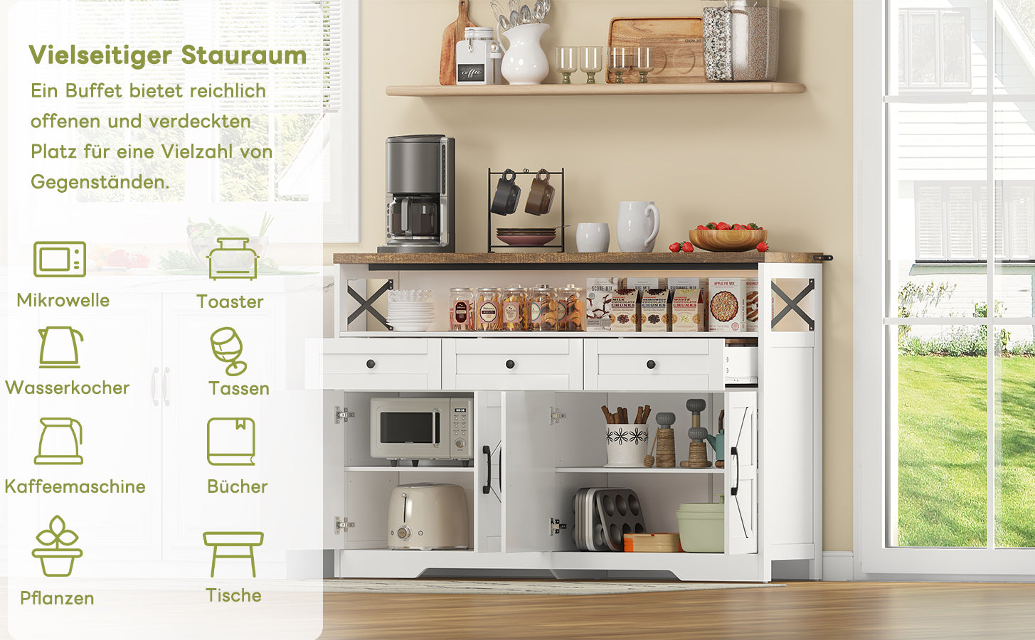 Logidon buffetbox 140 cm wit met 3 lades en deuren