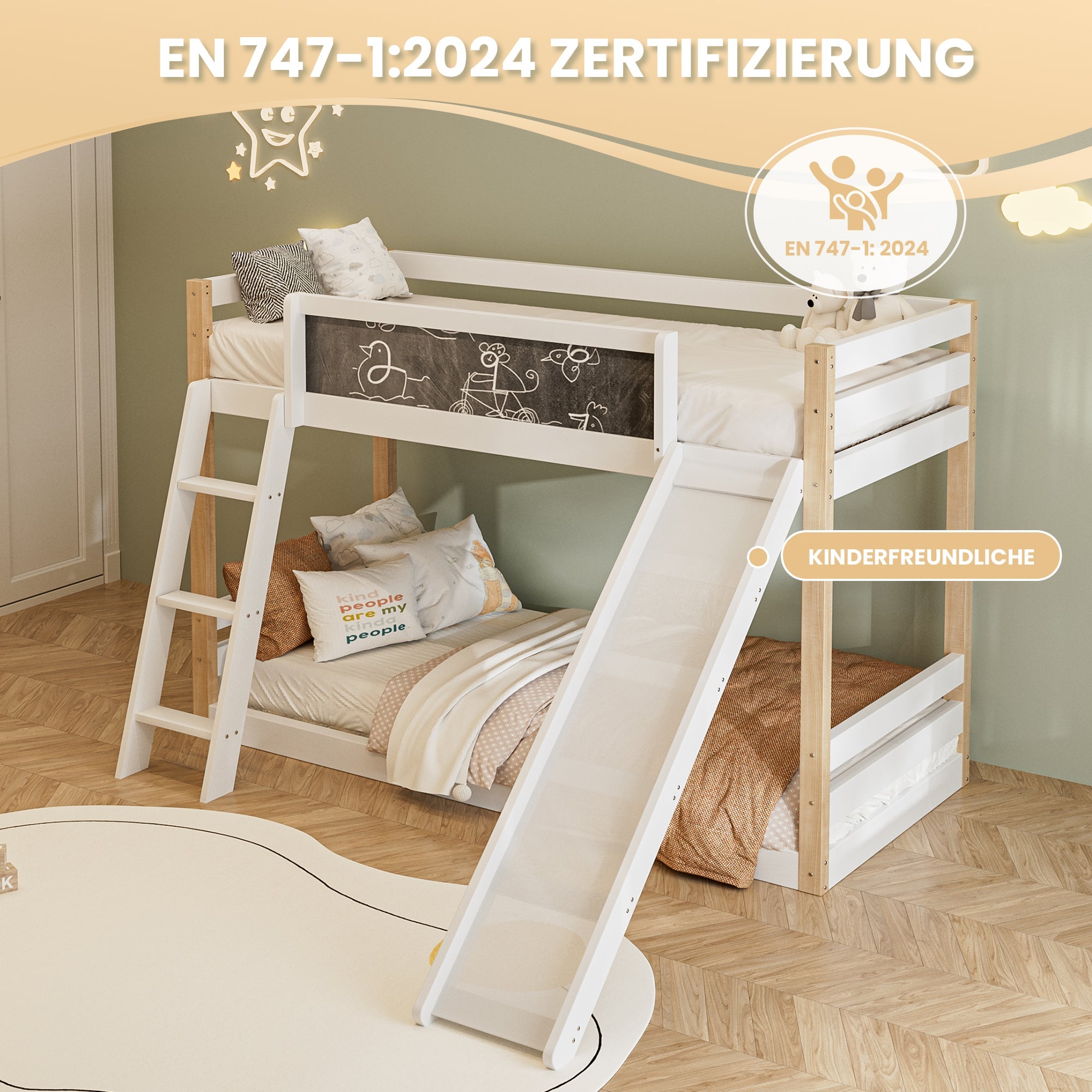 Logidon Stapelbed Kind Met Glijbaan En Trap 90x200 Wit