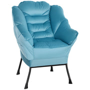 Logidon loungestoel blauw fluweellook met zijvak stalen poten