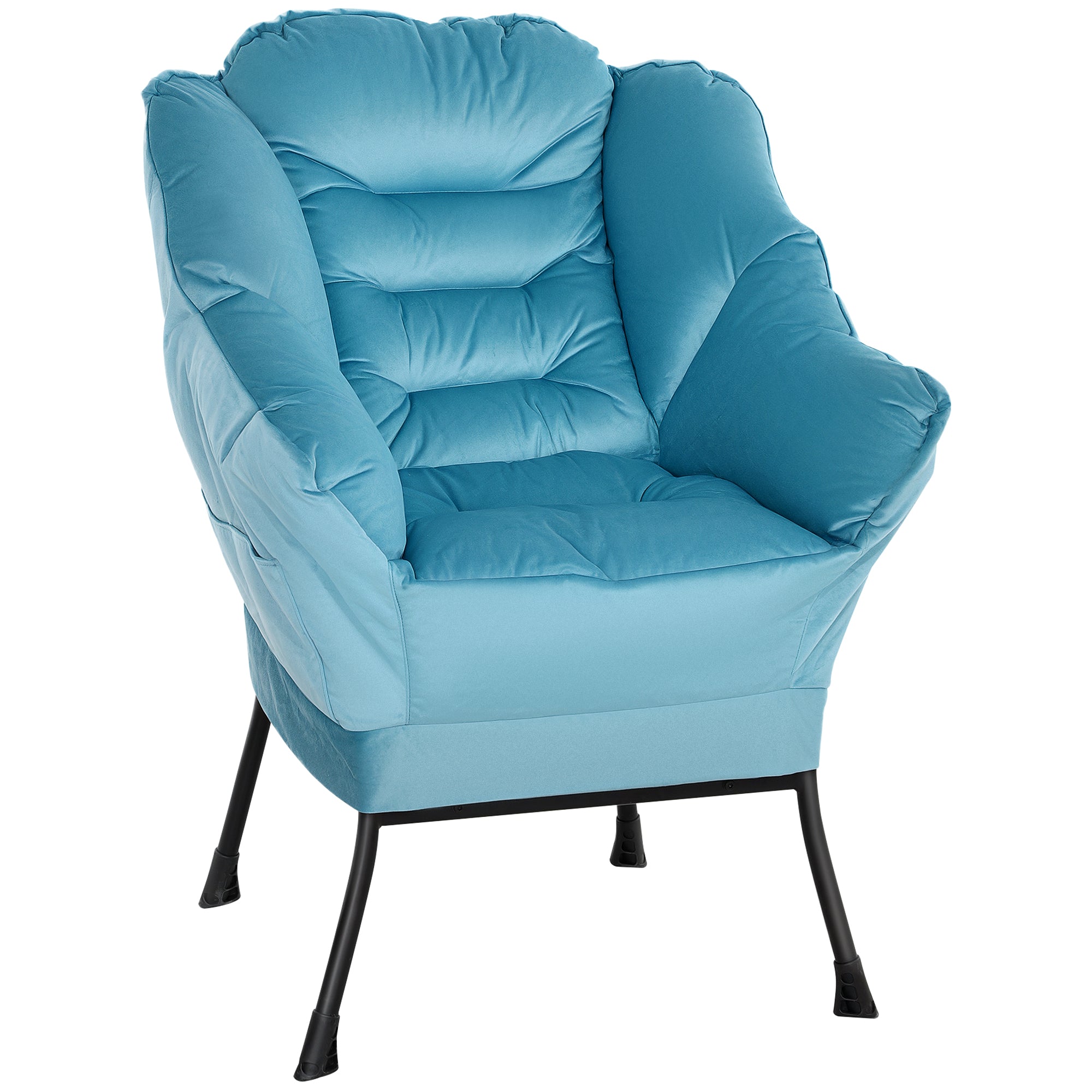 Logidon loungestoel blauw fluweellook met zijvak stalen poten