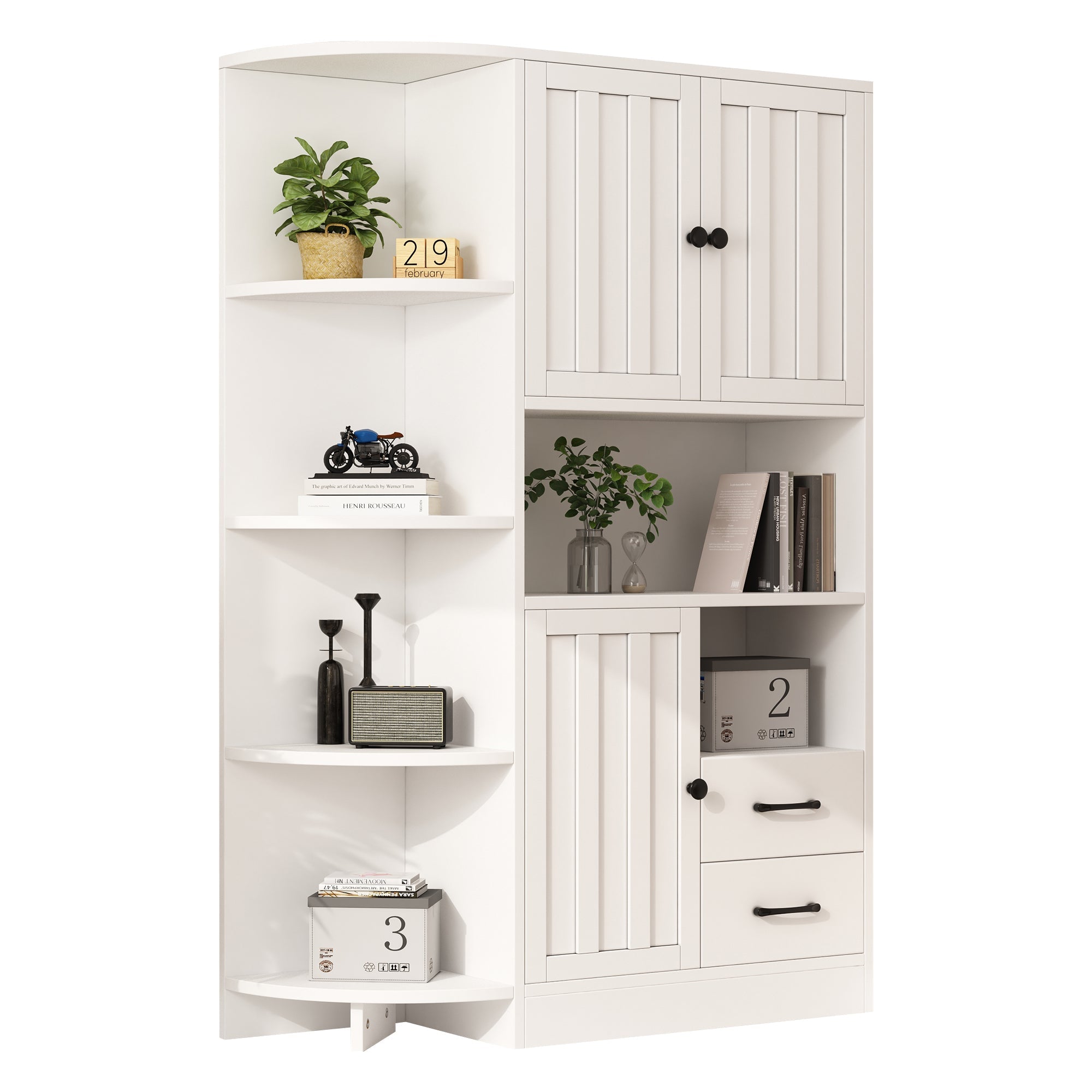 Logidon corner cabinet white 104x35x155 cm display cabinet 3 doors 2 drawers