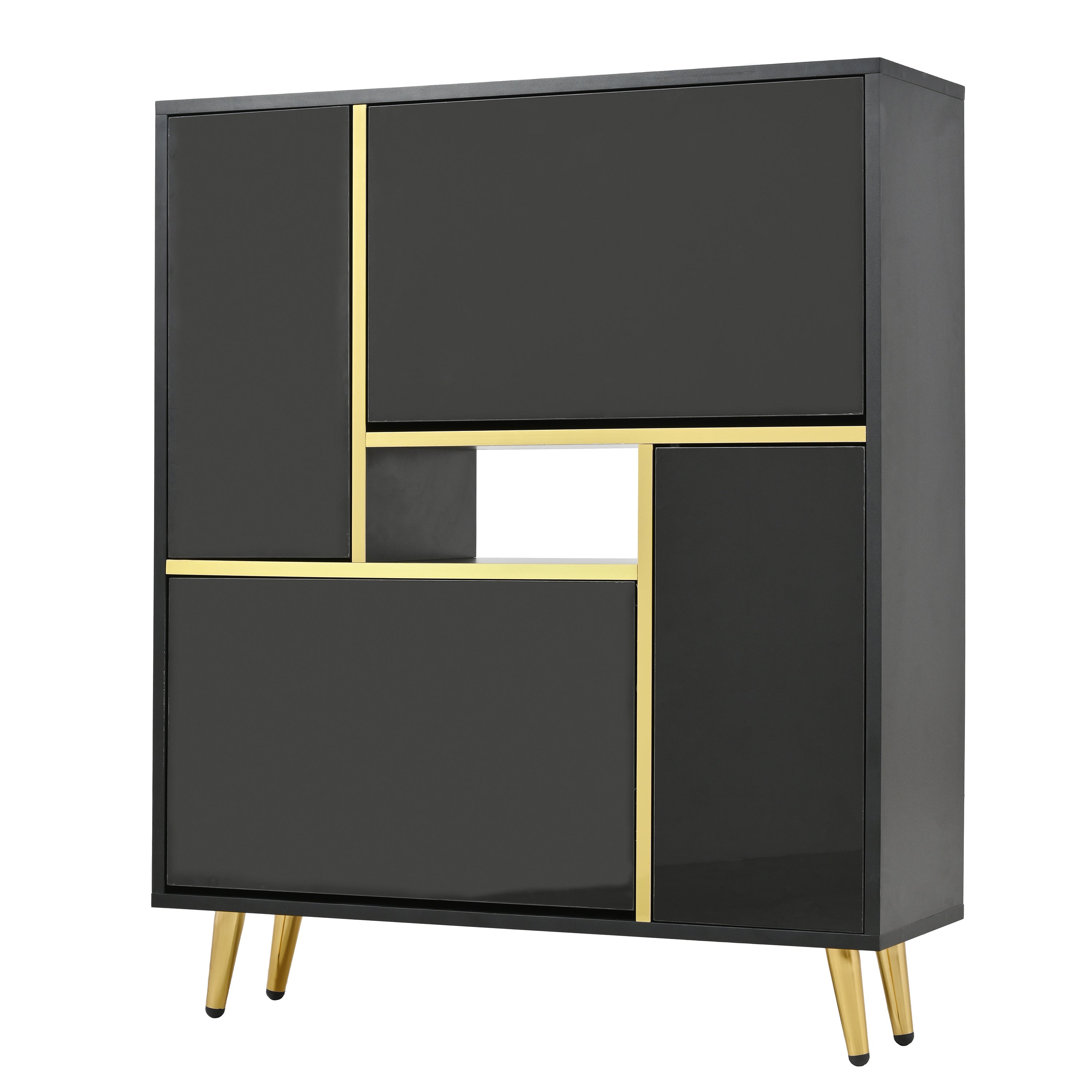 Logidon Moderne Schoenenkast Zwart Hoogglans LED 80x25x96 cm