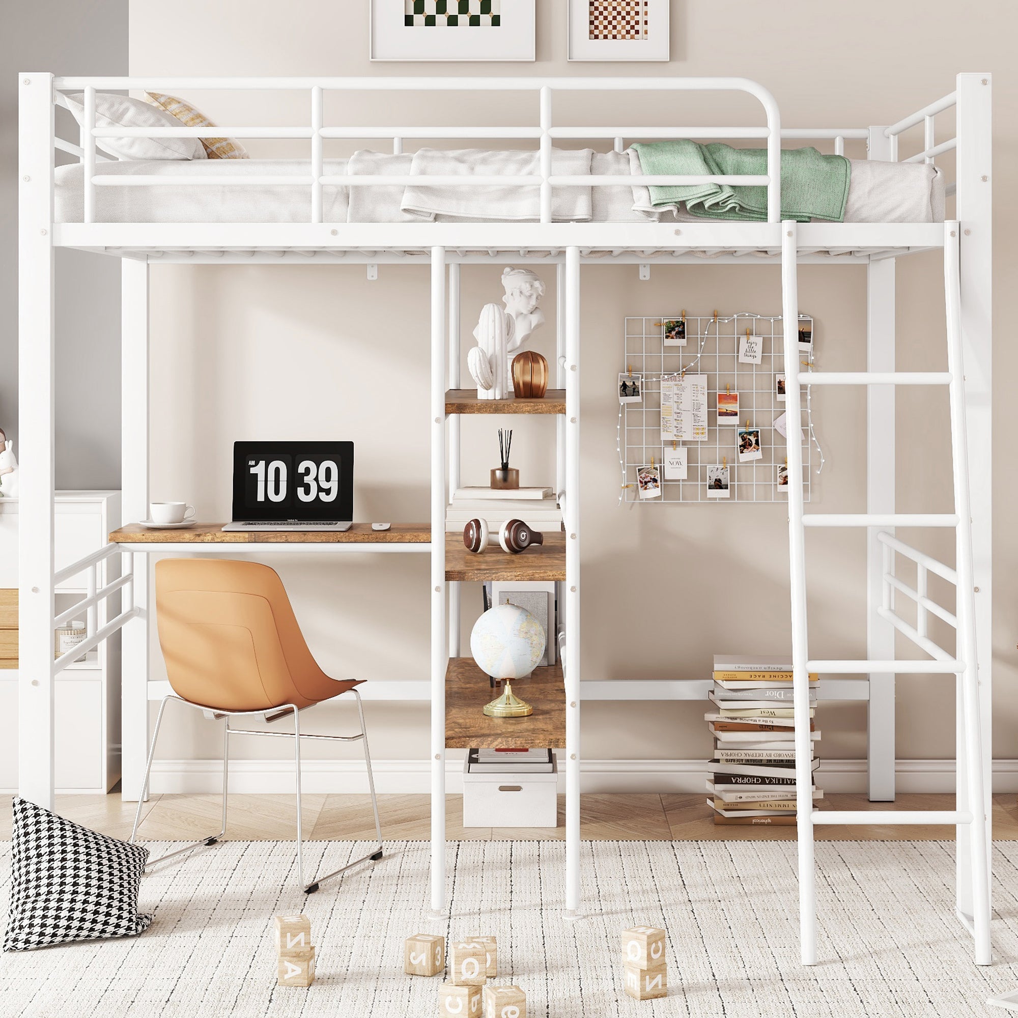 Logidon hoogslaper 90x200 cm wit met bureau en planken